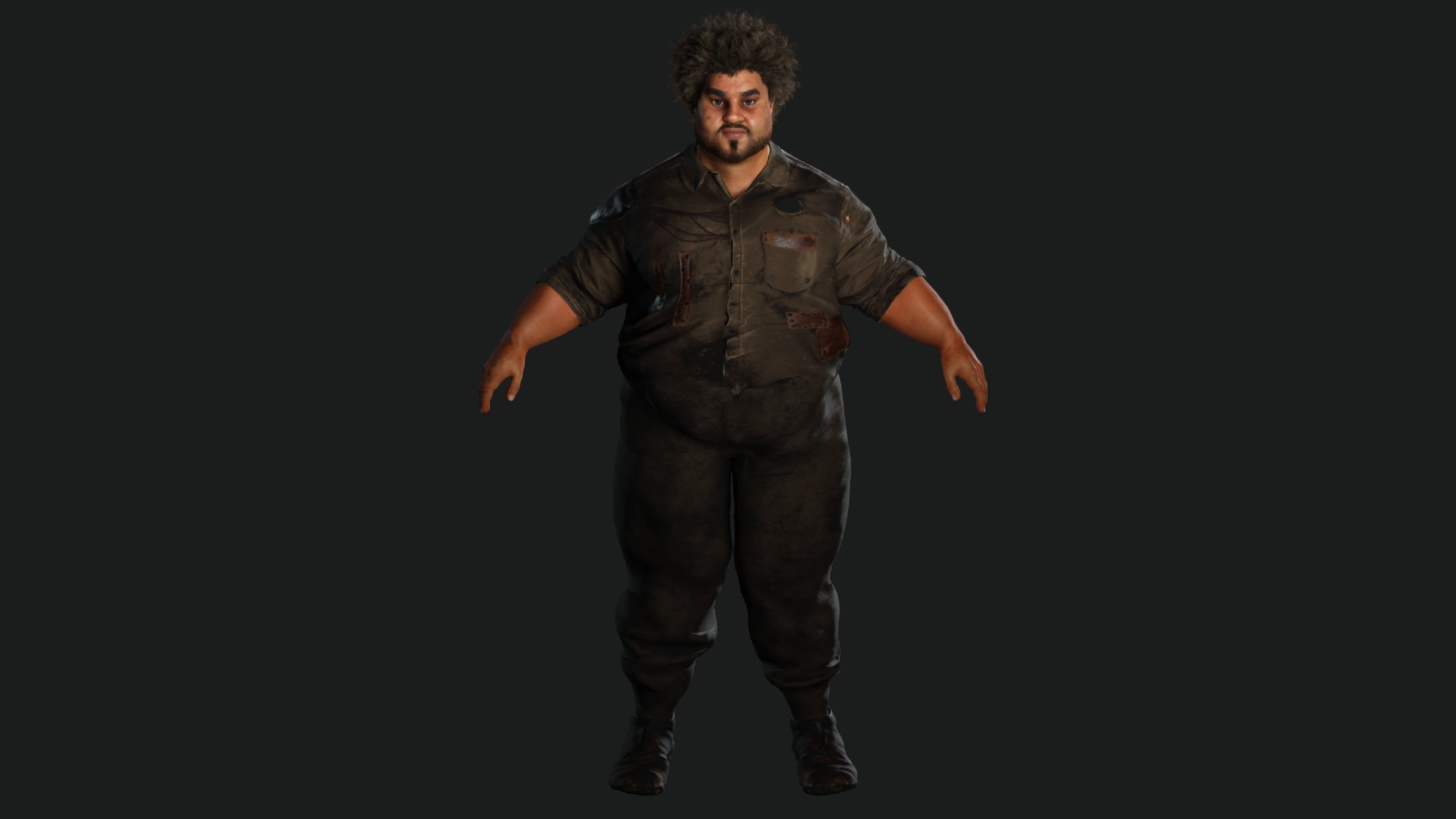 AAA 3D FAT BLACK MAN SURVIVOR or HOMELESS - REALISTIC CHARACTER Low-poly 3D model_1