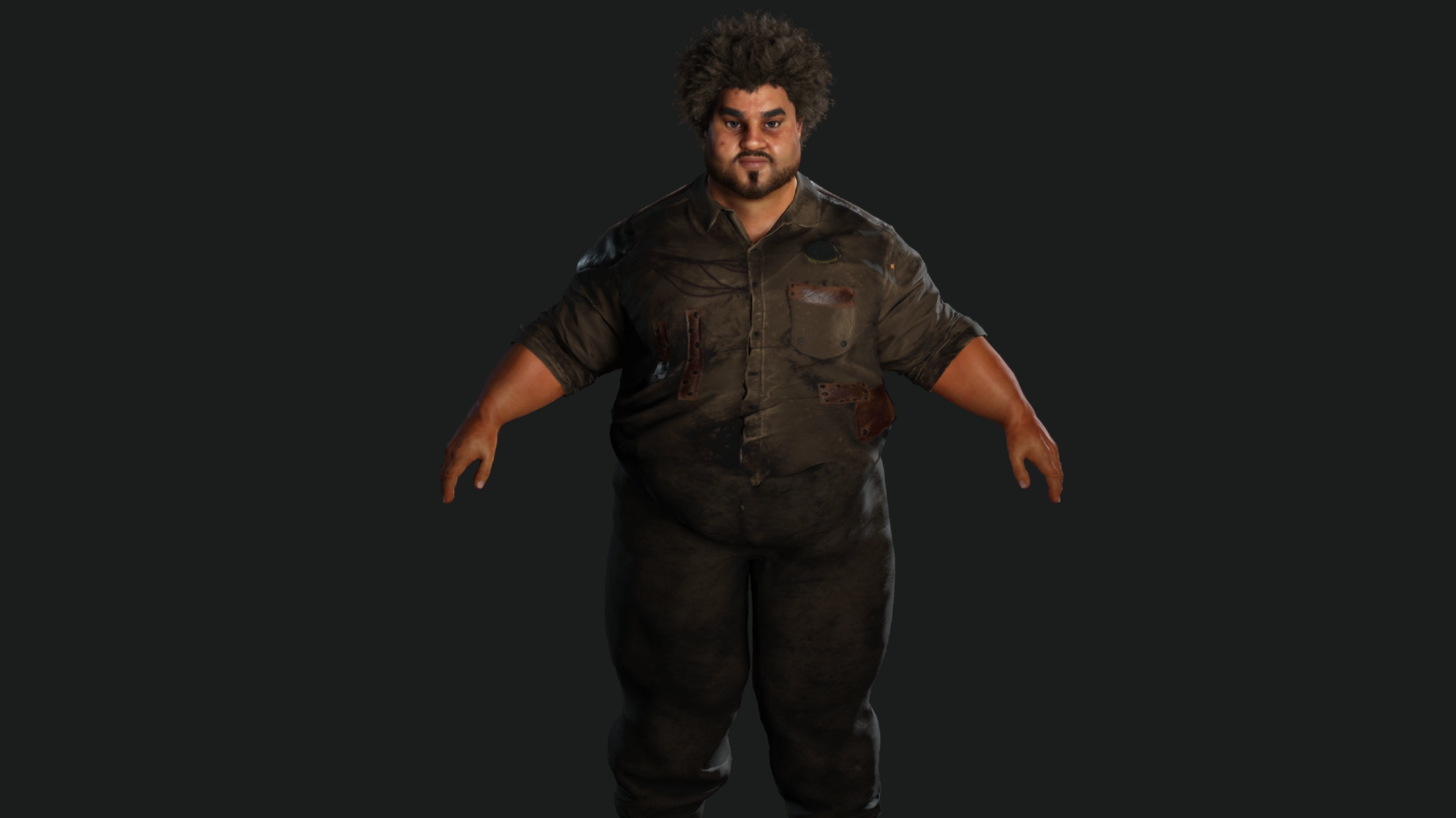 AAA 3D FAT BLACK MAN SURVIVOR or HOMELESS - REALISTIC CHARACTER Low-poly 3D model_2