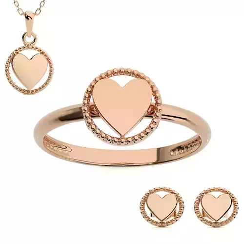 Heart Love Valentine Light wt Plain Gold Ring Earrings Pendant