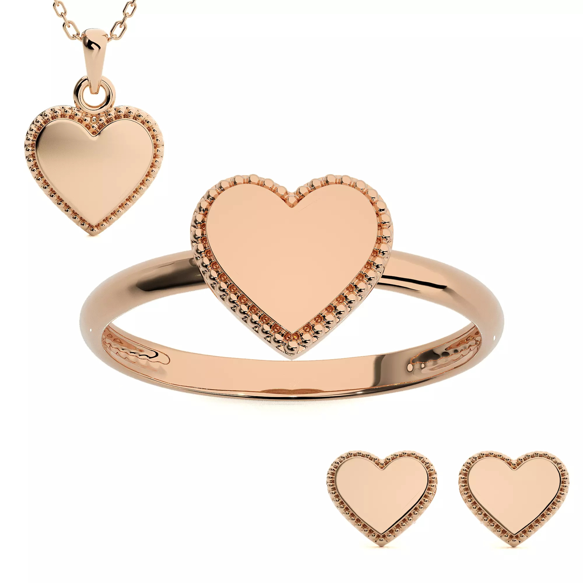Heart Love Valentine Light wt Plain Gold Ring Earrings Pendant 3D Model Collection_0