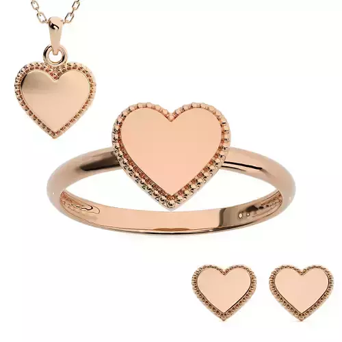 Heart Love Valentine Light wt Plain Gold Ring Earrings Pendant 
