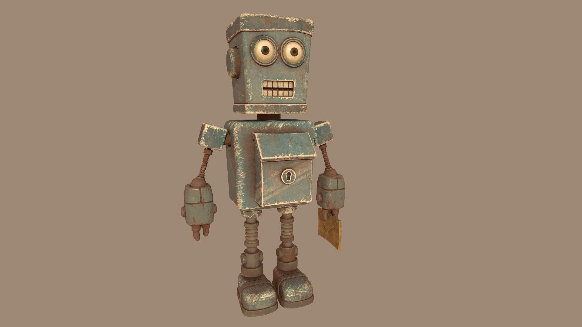 Stylized Robot Postman Low-poly 3D model_3