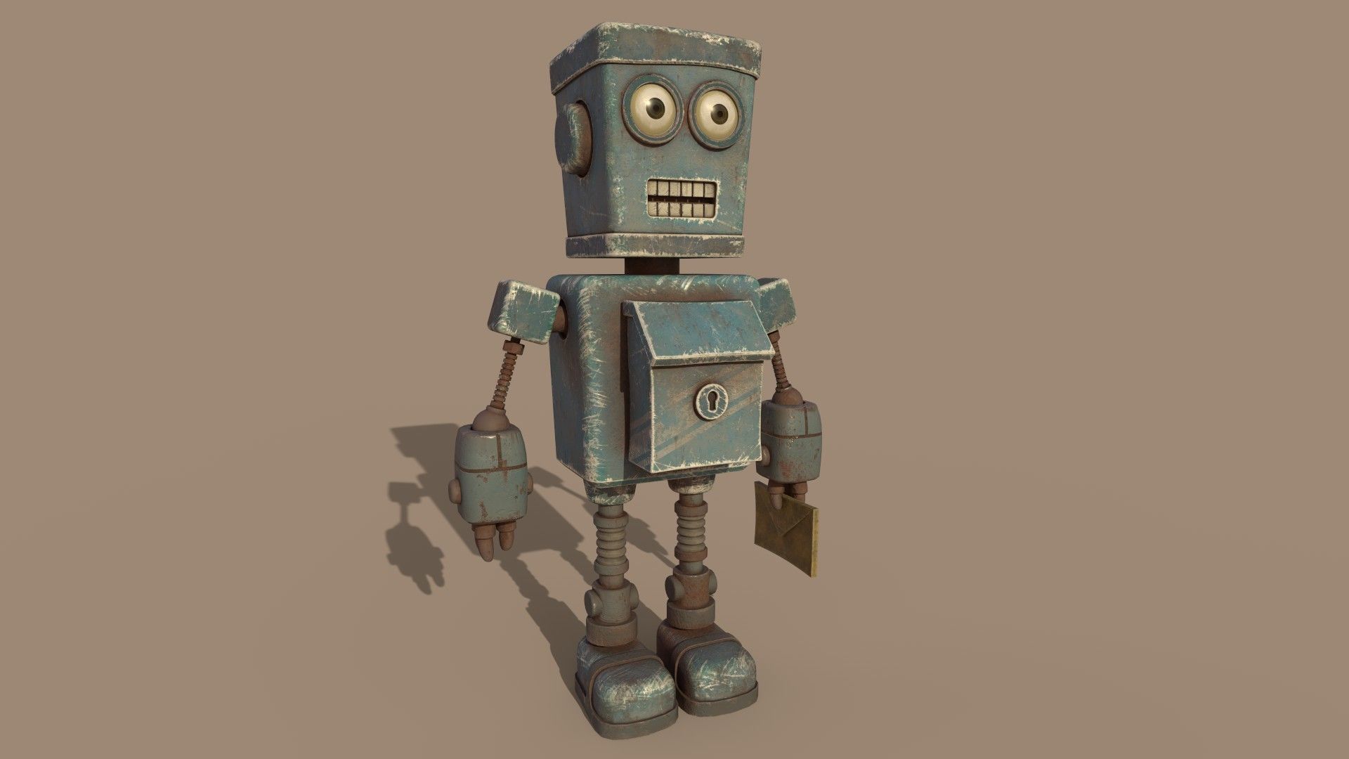 Stylized Robot Postman Low-poly 3D model_1
