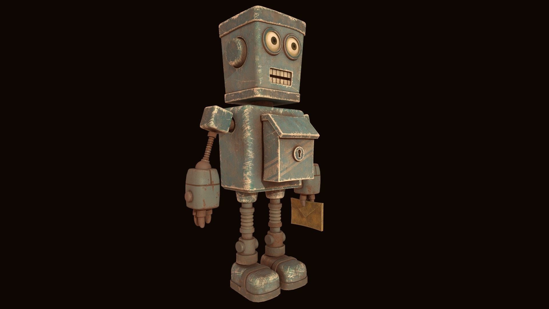 Stylized Robot Postman Low-poly 3D model_4