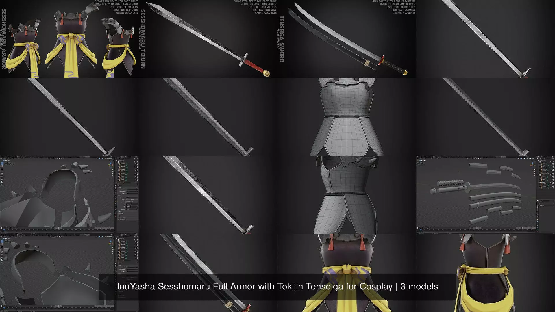 InuYasha Sesshomaru Full Armor with Tokijin Tenseiga for Cosplay 3D Model Collection_4