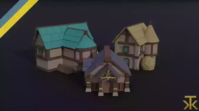 Cartoon fantasy houses Polygonal Style Low-poly 3D model