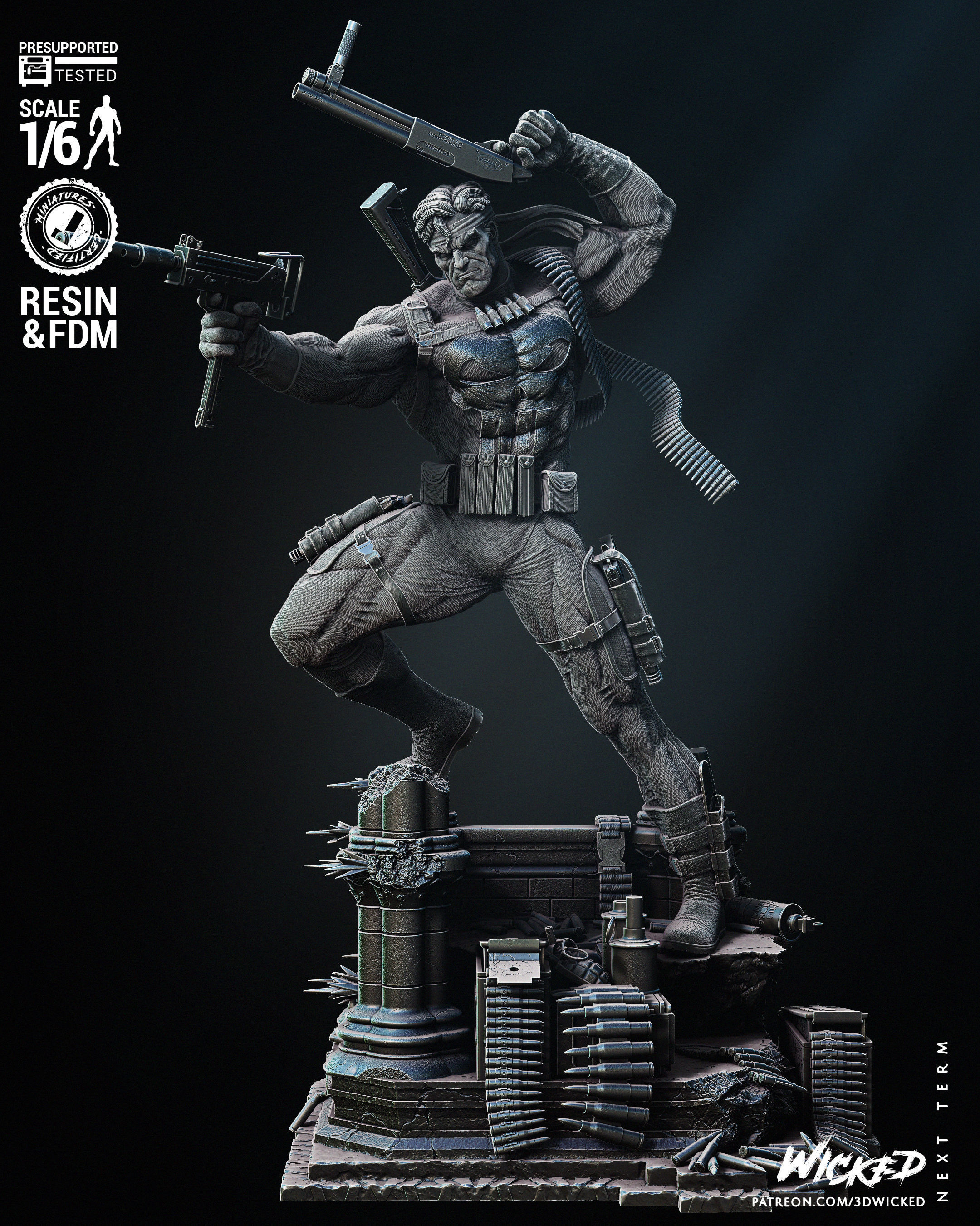 Wicked Marvel Punisher Sculpture Tested for 3D printing 3D print model_25