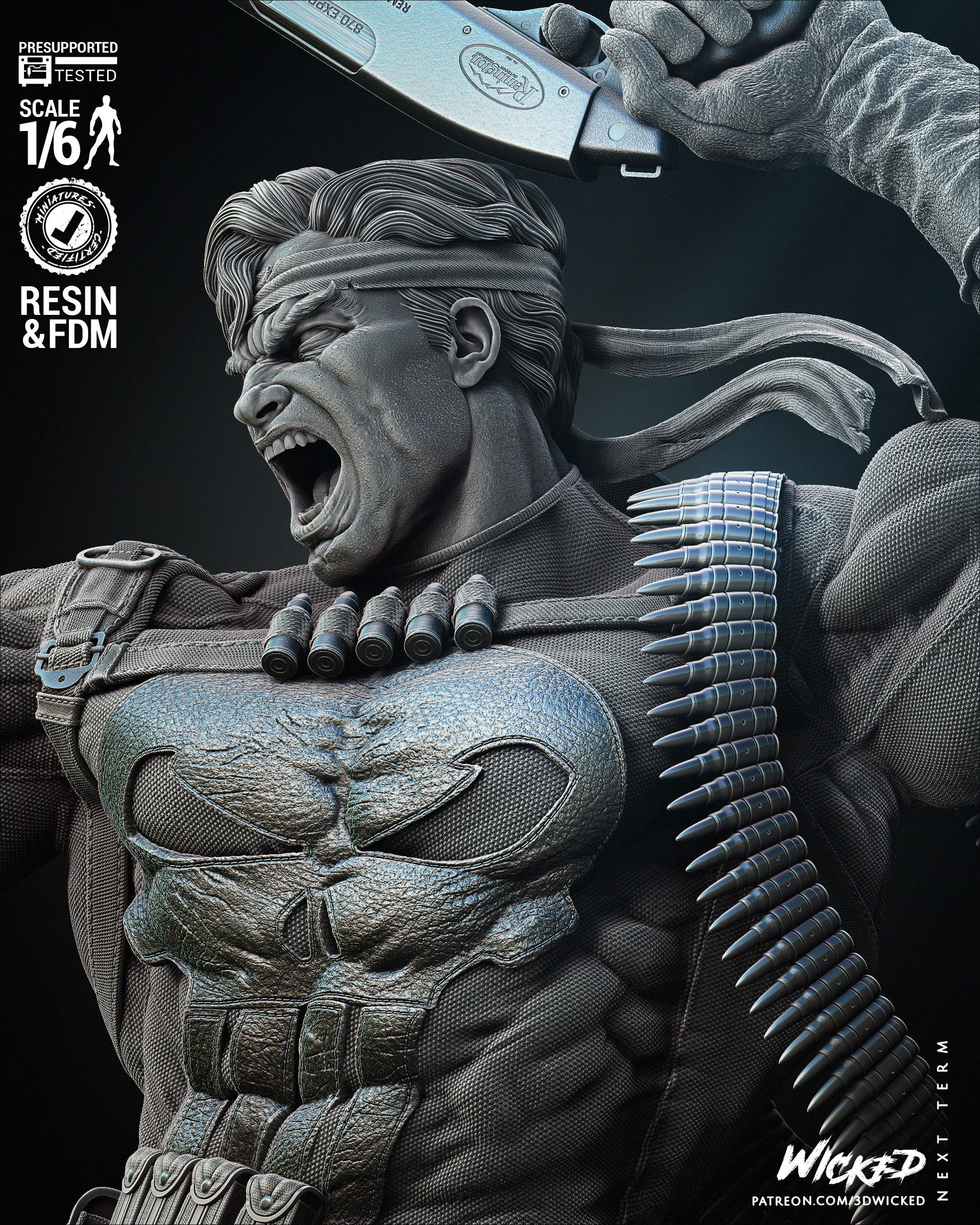 Wicked Marvel Punisher Sculpture Tested for 3D printing 3D print model_60