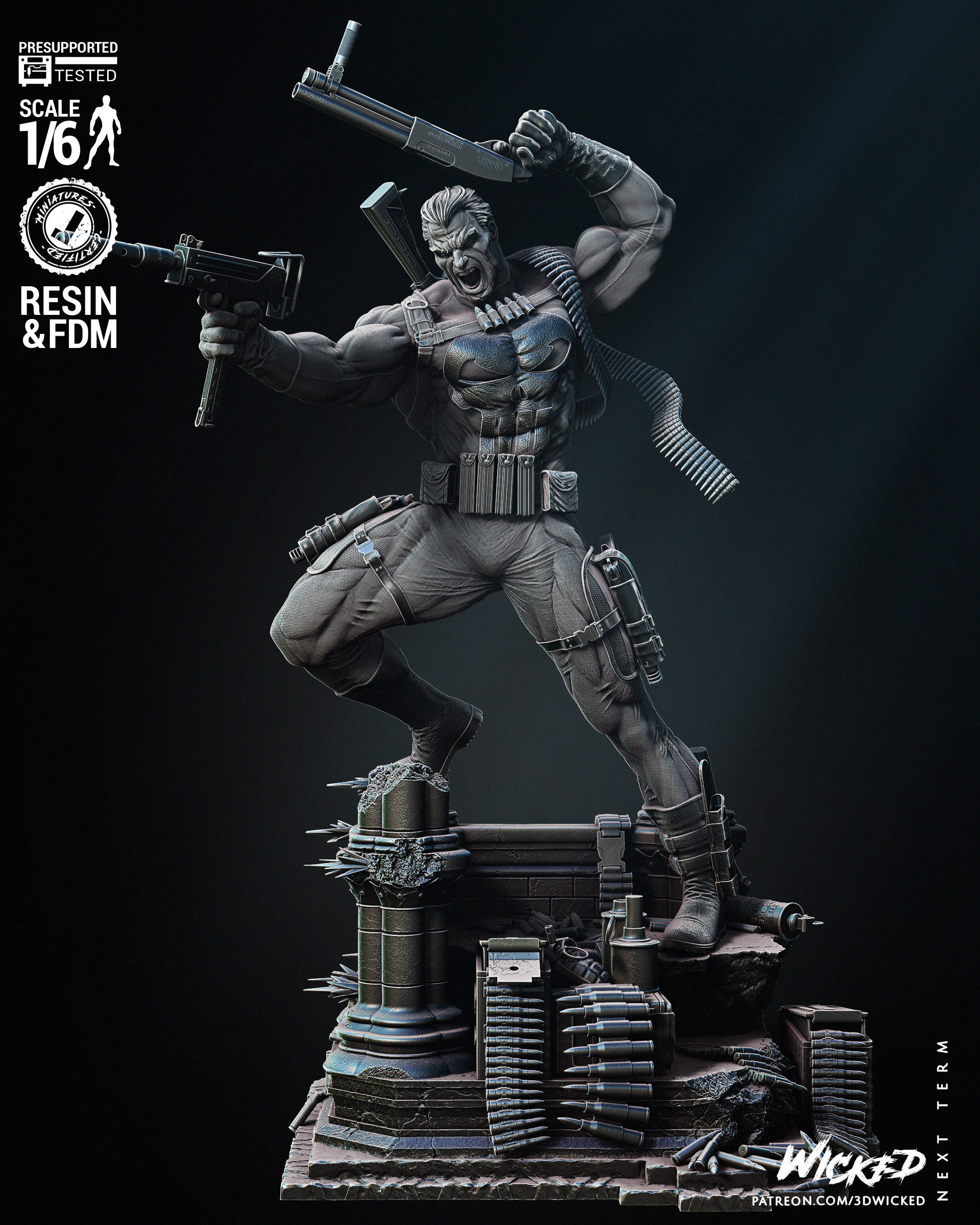 Wicked Marvel Punisher Sculpture Tested for 3D printing 3D print model_62