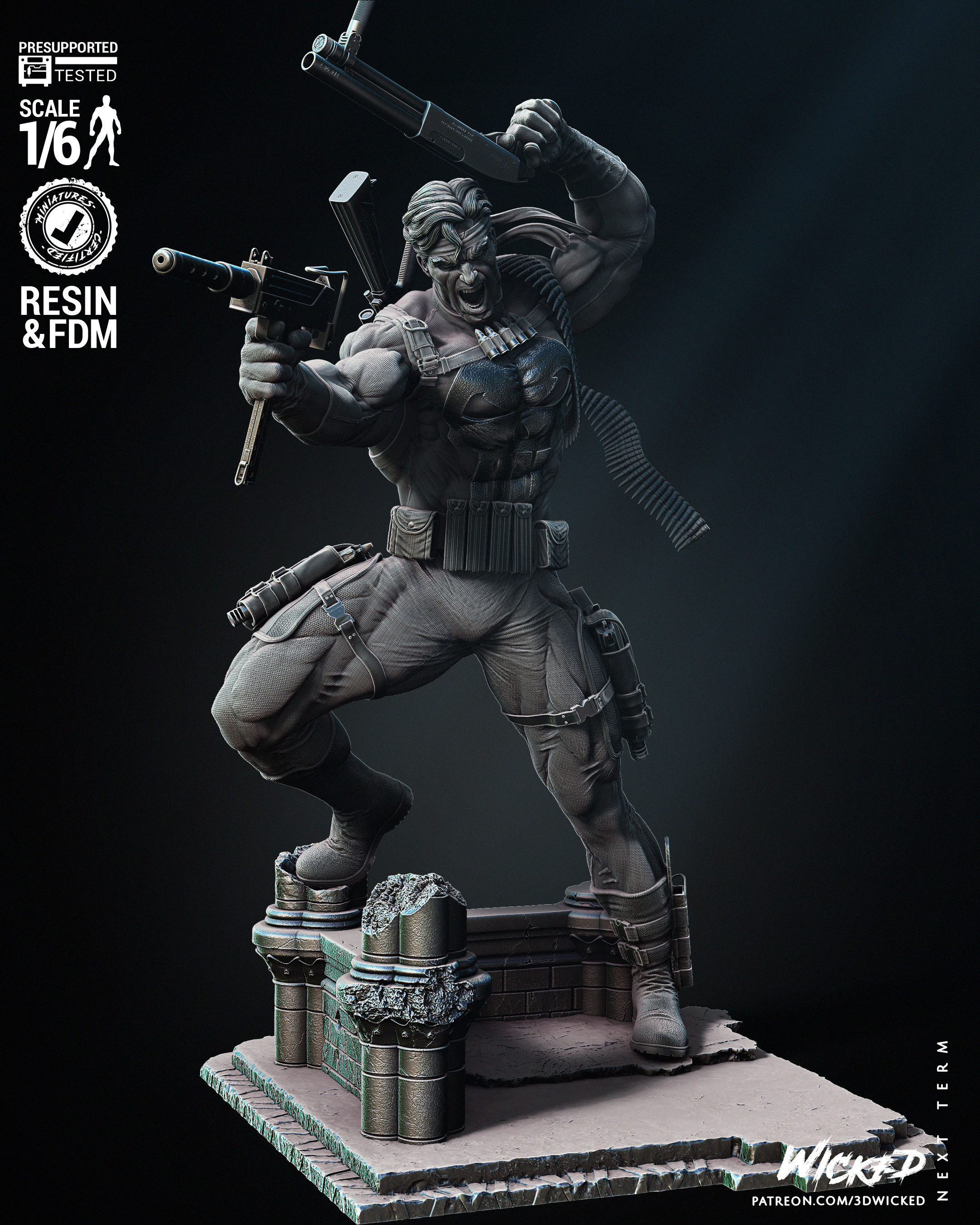 Wicked Marvel Punisher Sculpture Tested for 3D printing 3D print model_41
