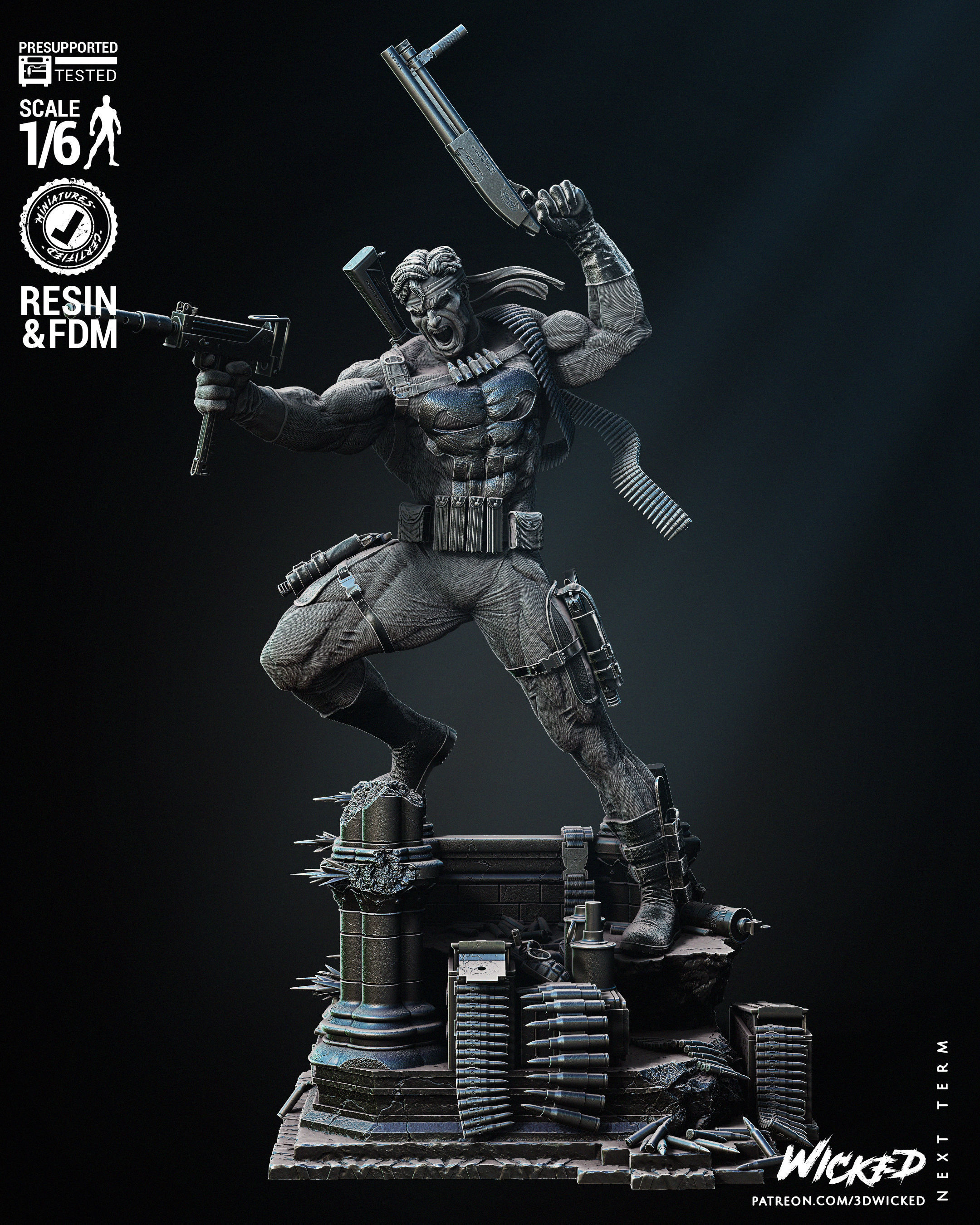 Wicked Marvel Punisher Sculpture Tested for 3D printing 3D print model_74