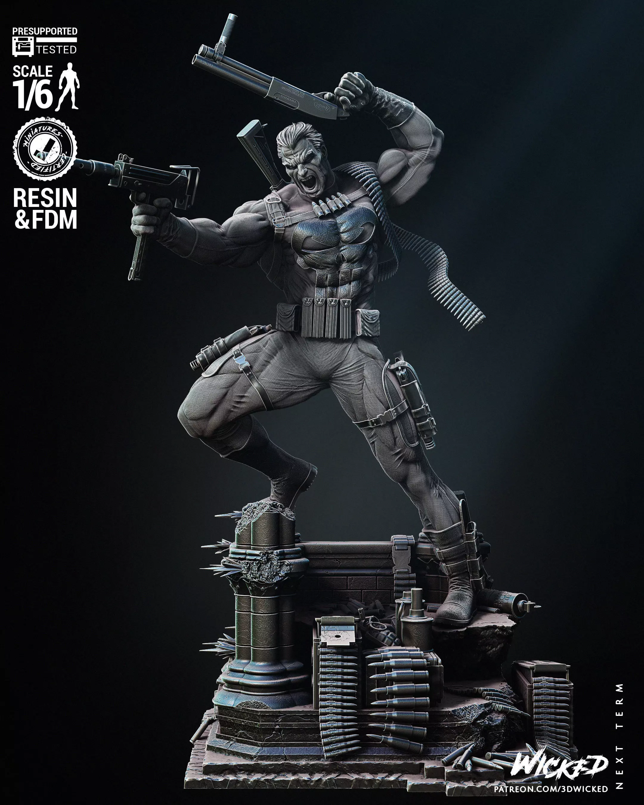 Wicked Marvel Punisher Sculpture Tested for 3D printing 3D print model_0