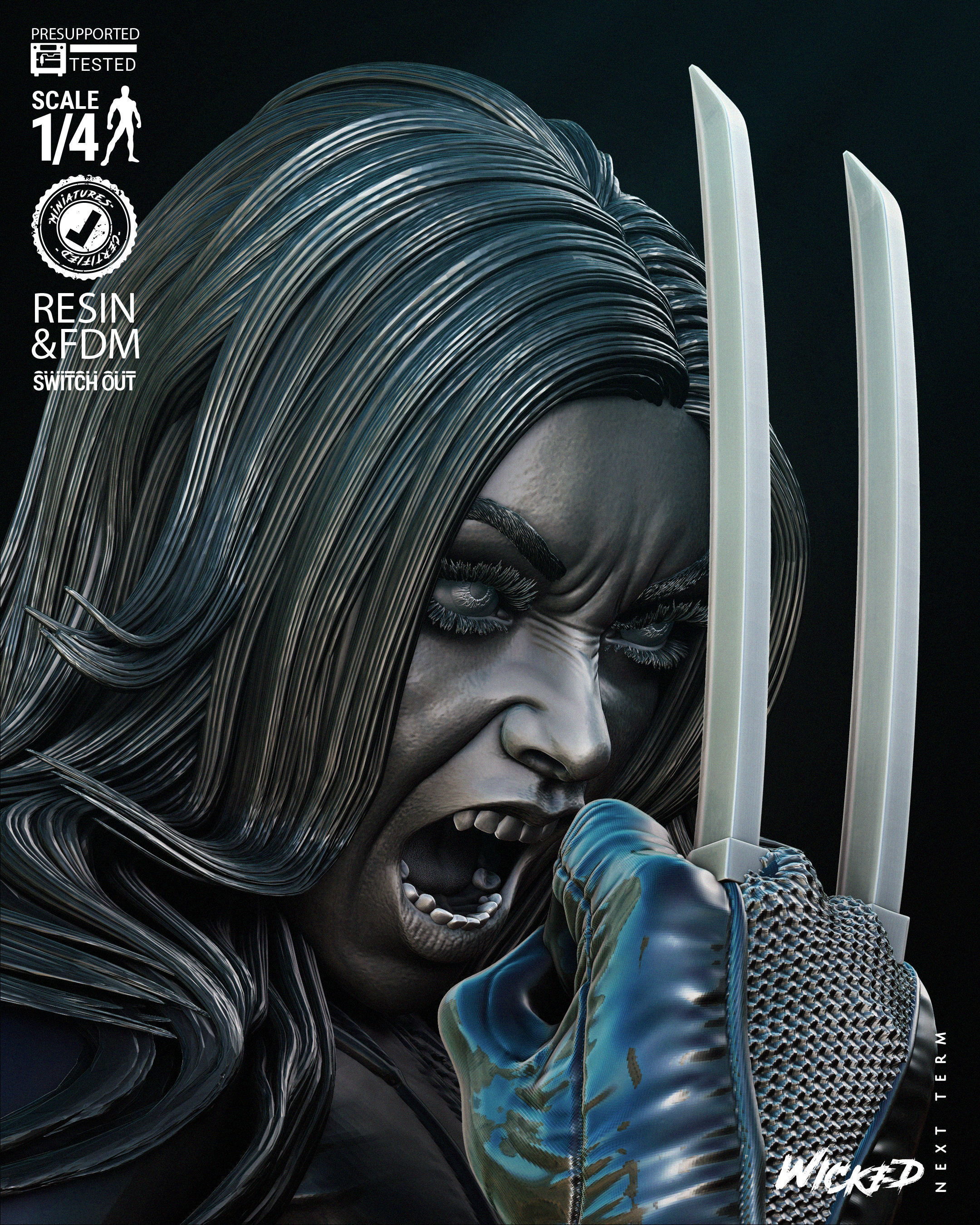 Wicked Marvel X-23 Bust Tested for 3D printing 3D print model_46