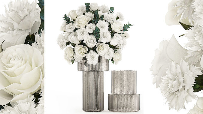 Solemn bouquet of white flowers roses carnation eucalyptus 368 3D model
