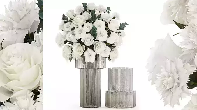 Solemn bouquet of white flowers roses carnation eucalyptus 368