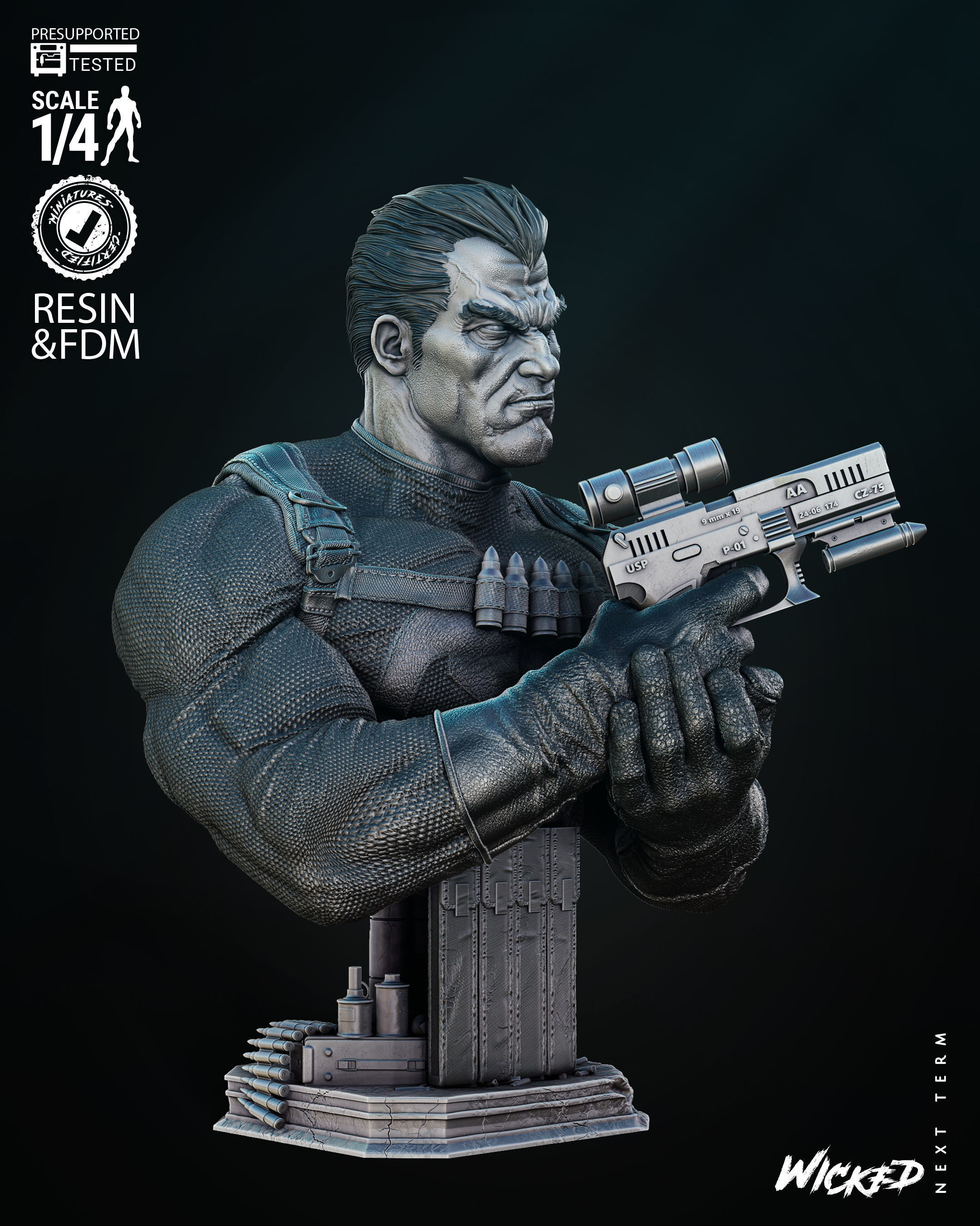 Wicked Marvel Punisher Bust Tested for 3D printing 3D print model_11