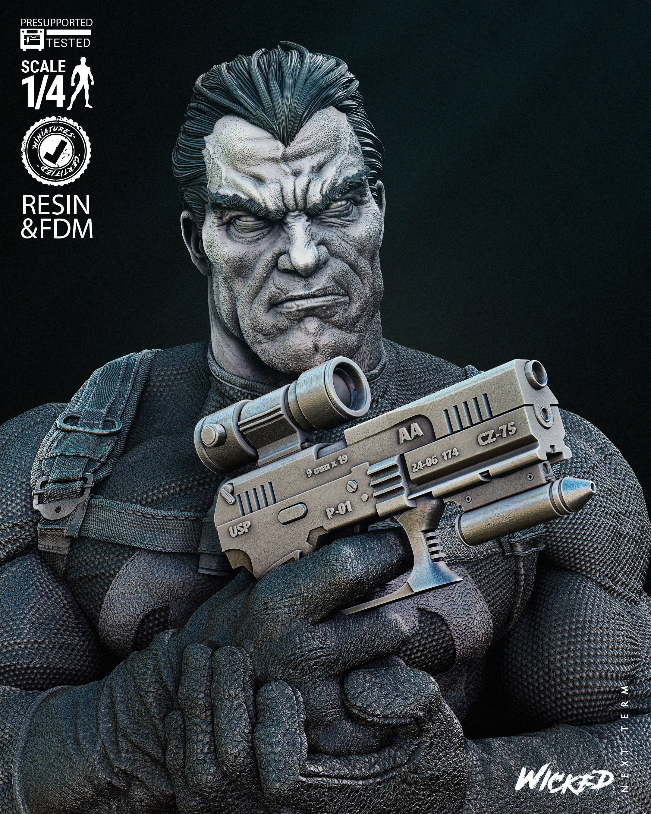 Wicked Marvel Punisher Bust Tested for 3D printing 3D print model_21