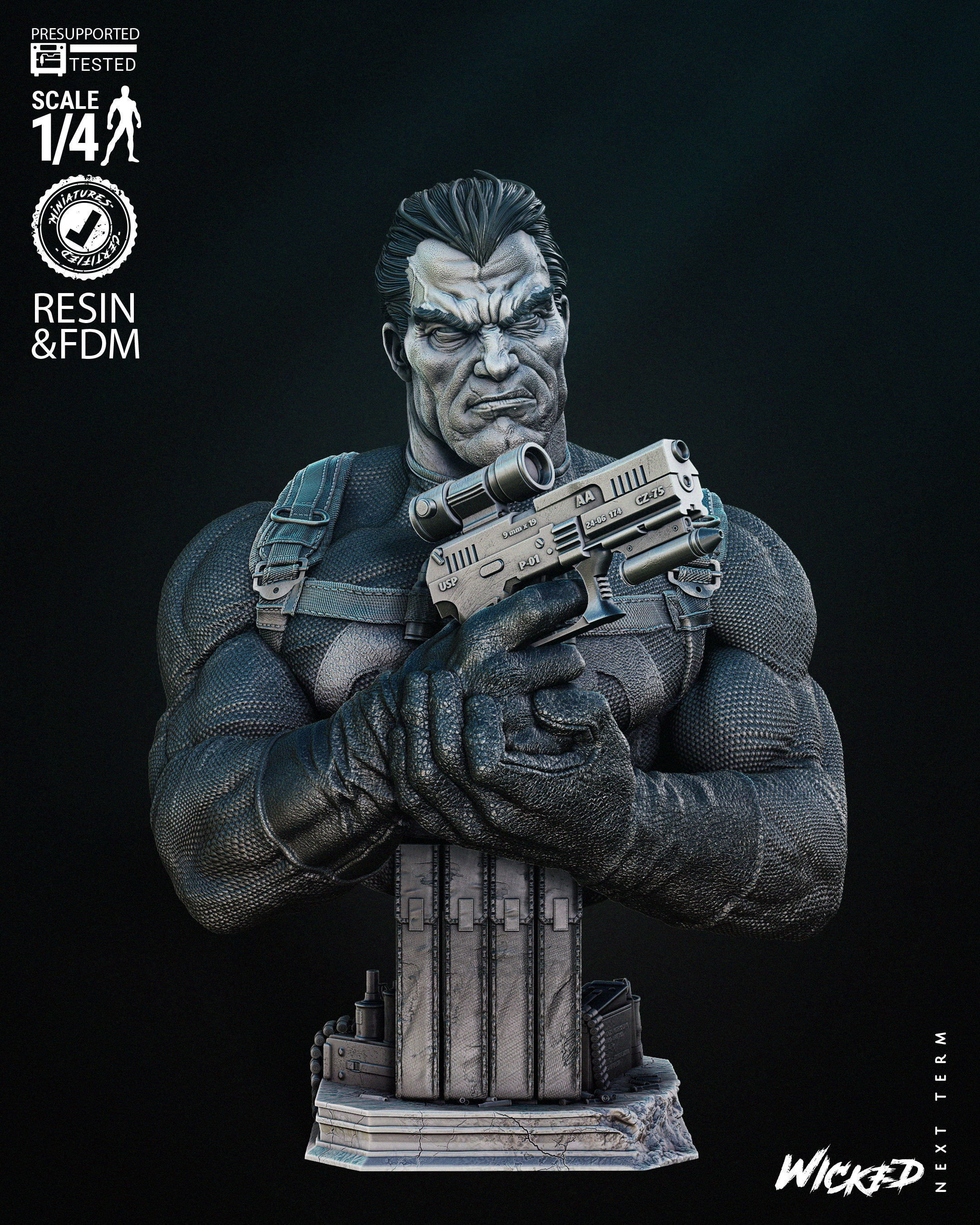 Wicked Marvel Punisher Bust Tested for 3D printing 3D print model_1