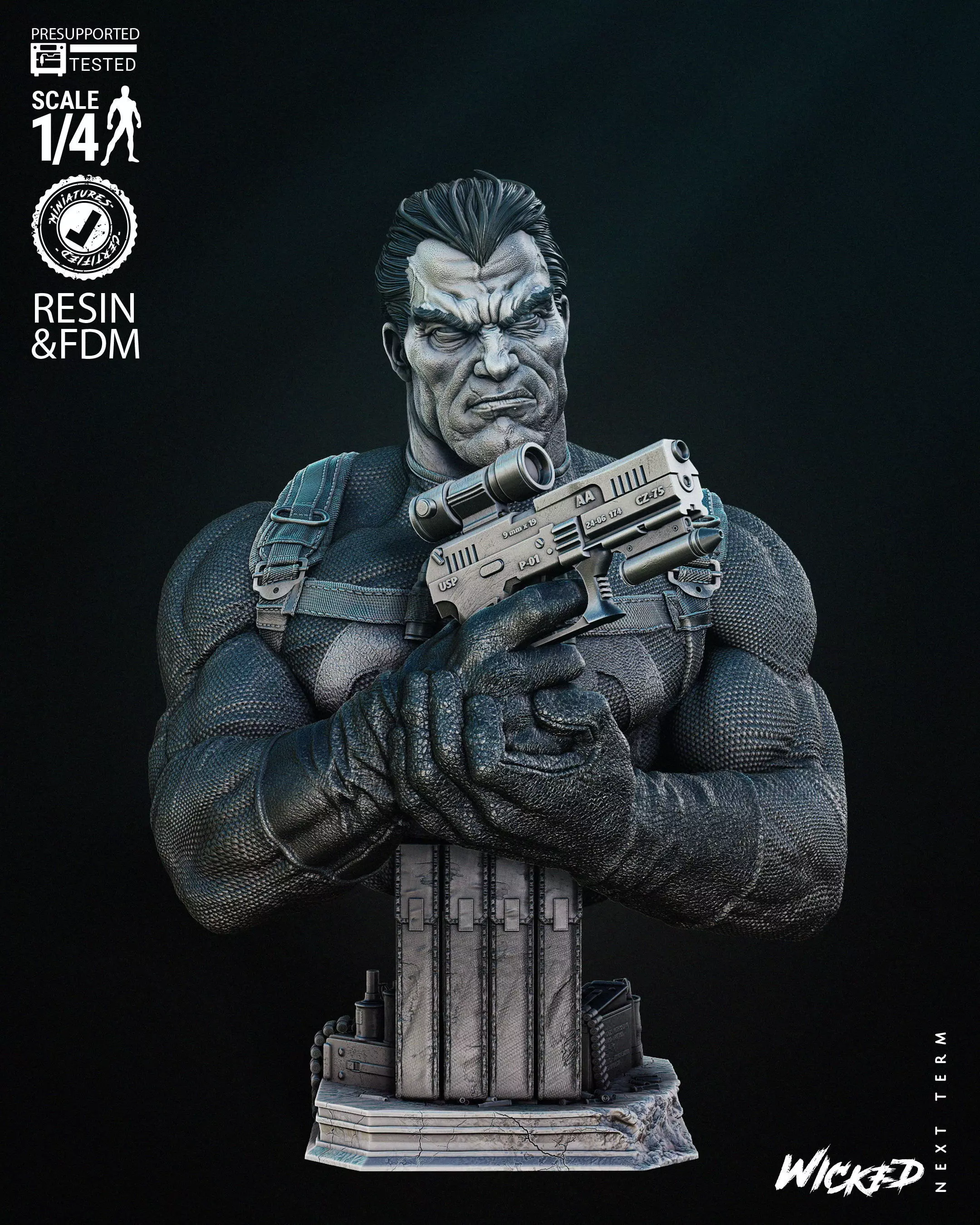 Wicked Marvel Punisher Bust Tested for 3D printing 3D print model_0