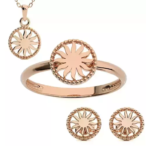 Sun Light wt Plain Gold Ring  Earrings Pendant 3dm stl ply glb