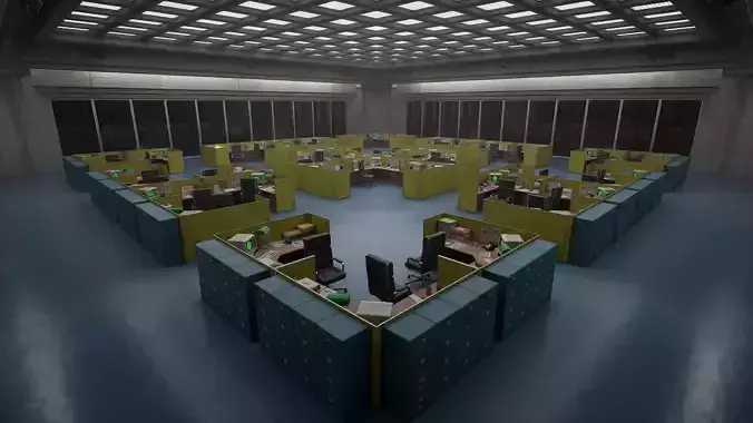 80s Brutalist Office Low-poly 3D model