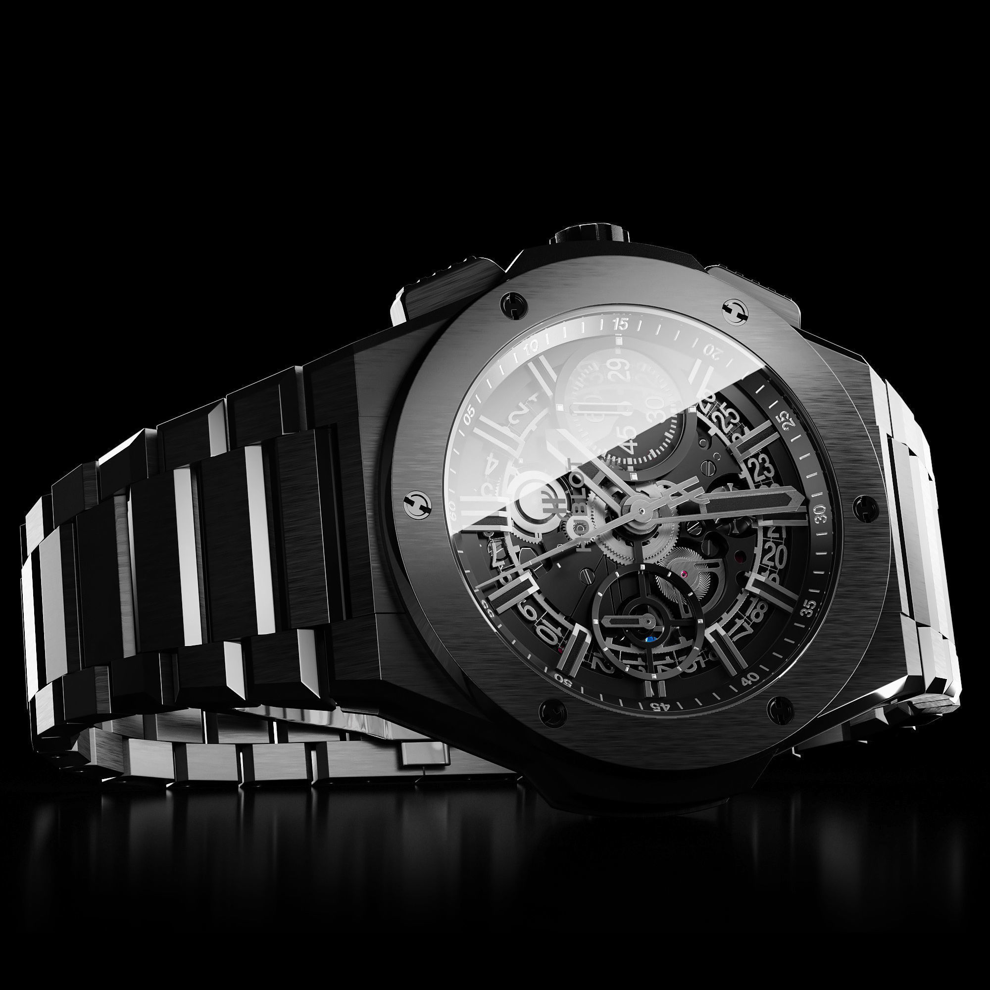 Mechanical Watch Black Collection 3D model_6
