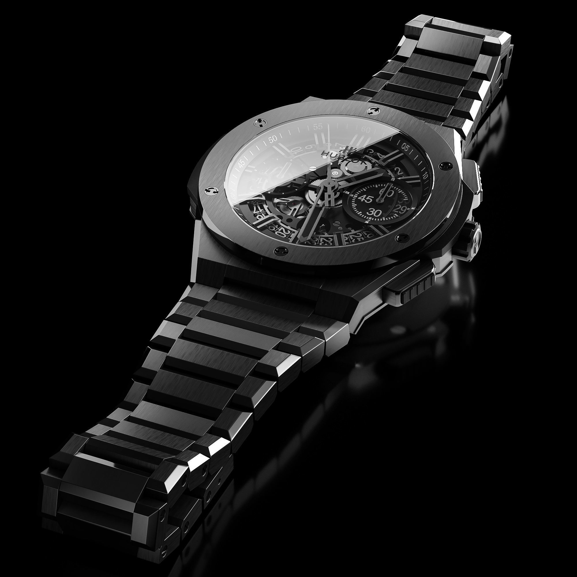Mechanical Watch Black Collection 3D model_7