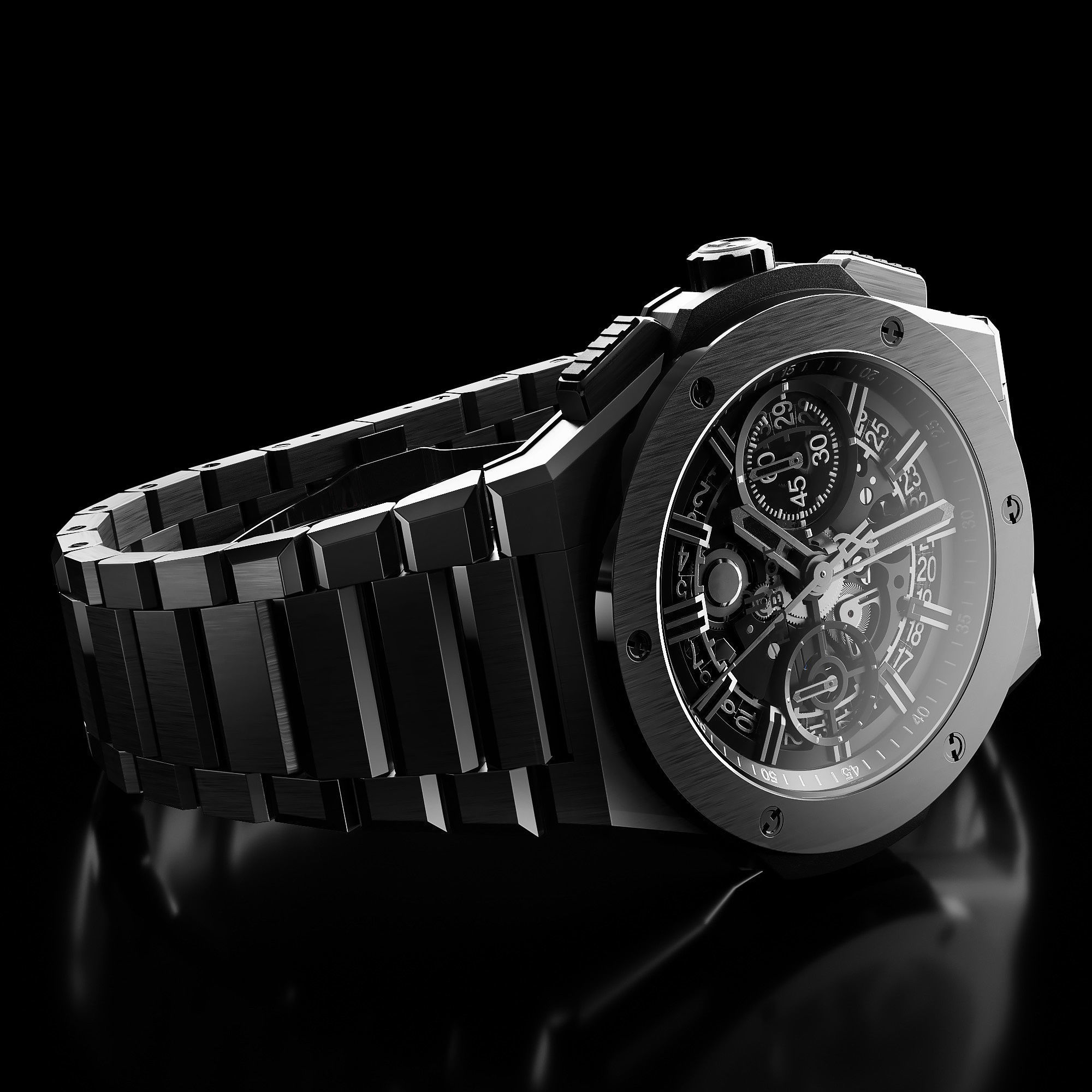 Mechanical Watch Black Collection 3D model_10