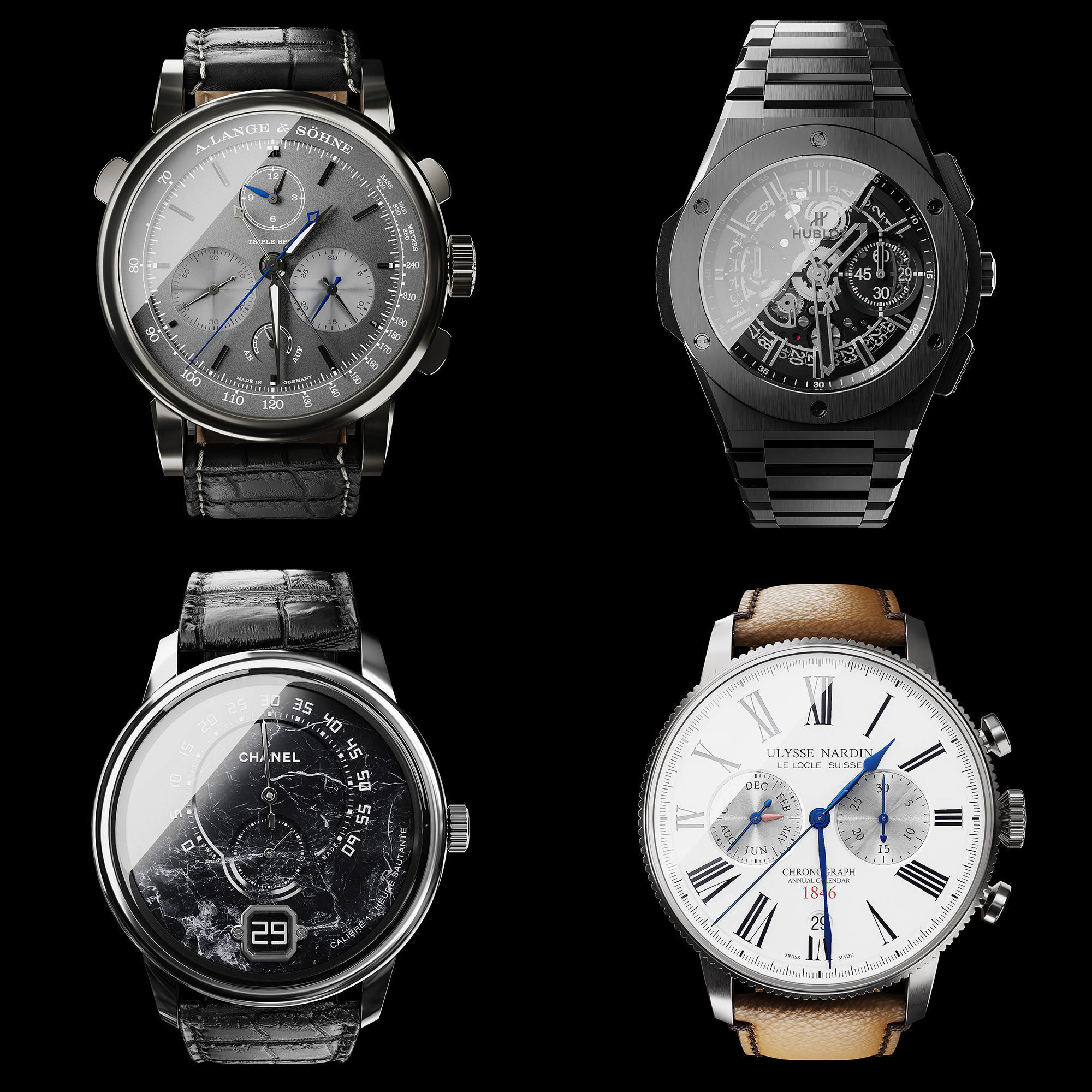 Mechanical Watch Black Collection 3D model_1