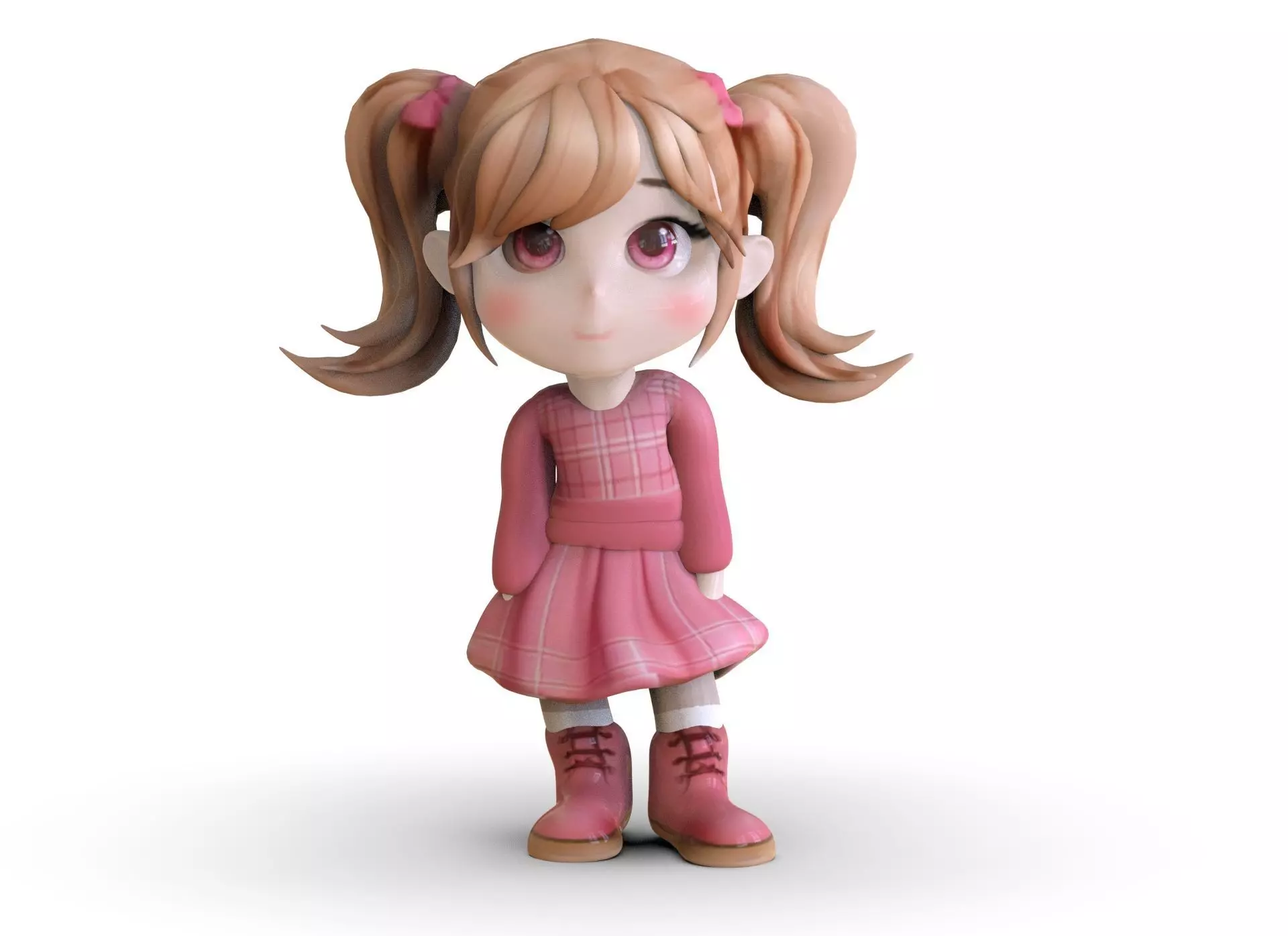 Cartoon Girl Low-poly 3D model_0