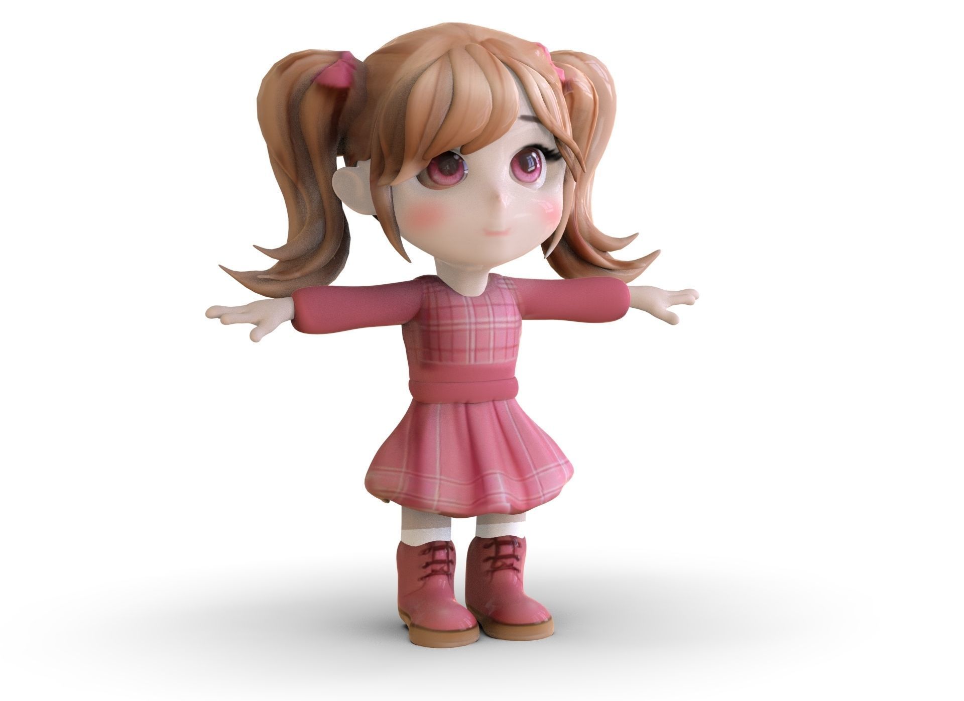 Cartoon Girl Low-poly 3D model_3