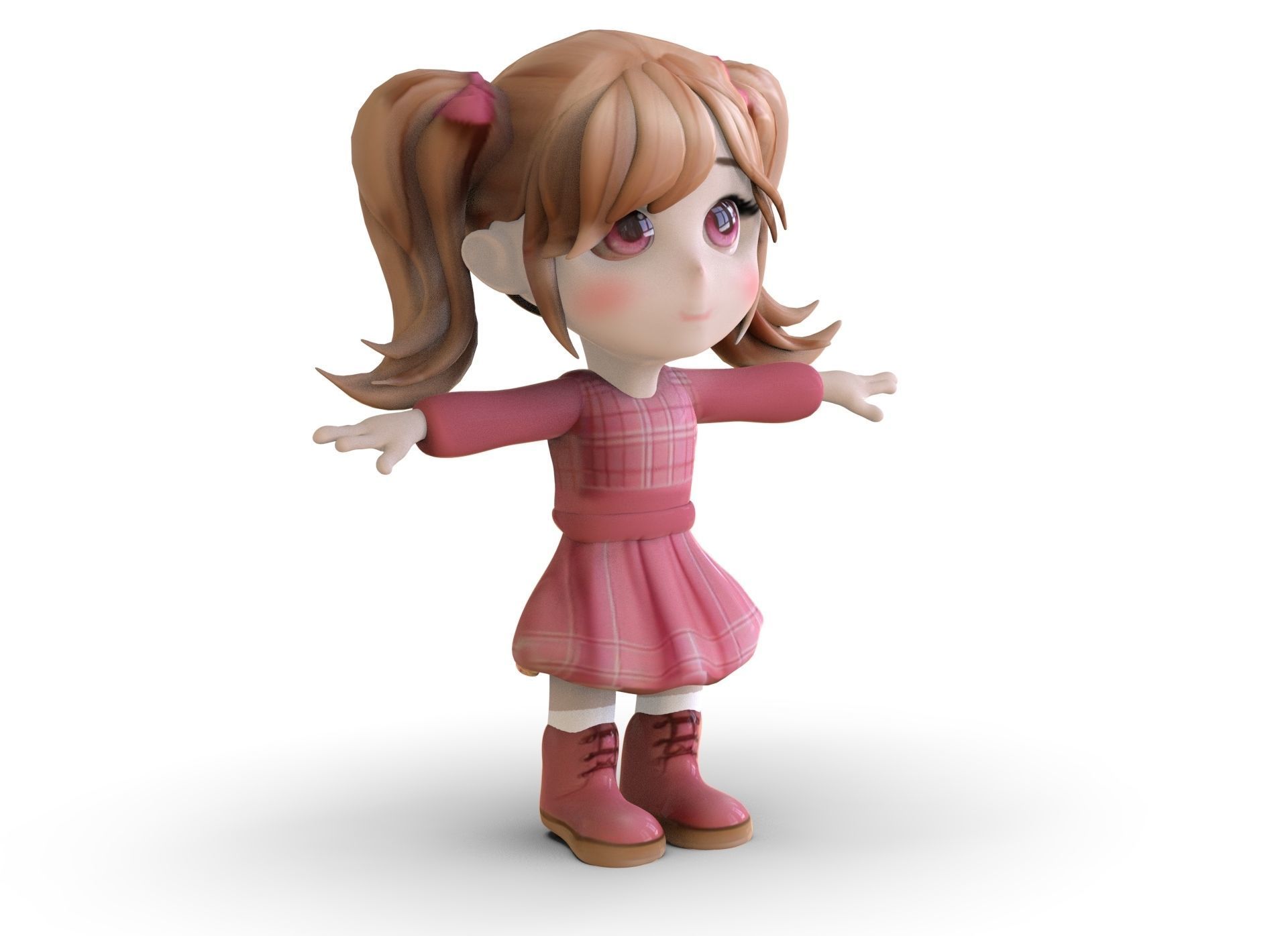 Cartoon Girl Low-poly 3D model_5