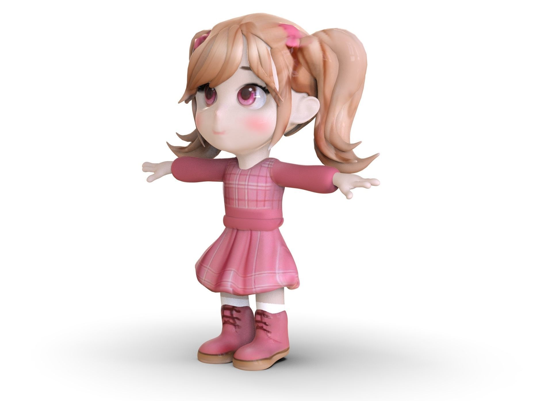 Cartoon Girl Low-poly 3D model_2