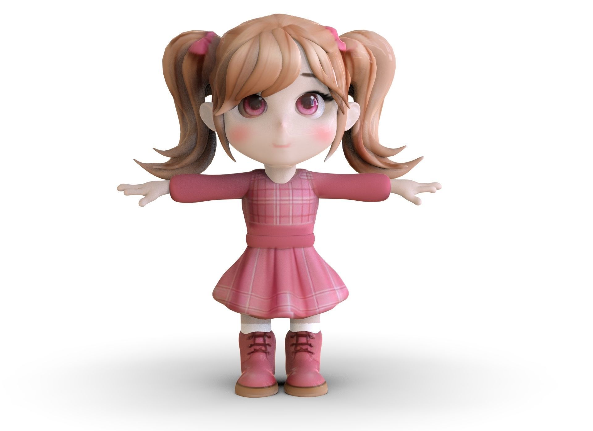 Cartoon Girl Low-poly 3D model_1