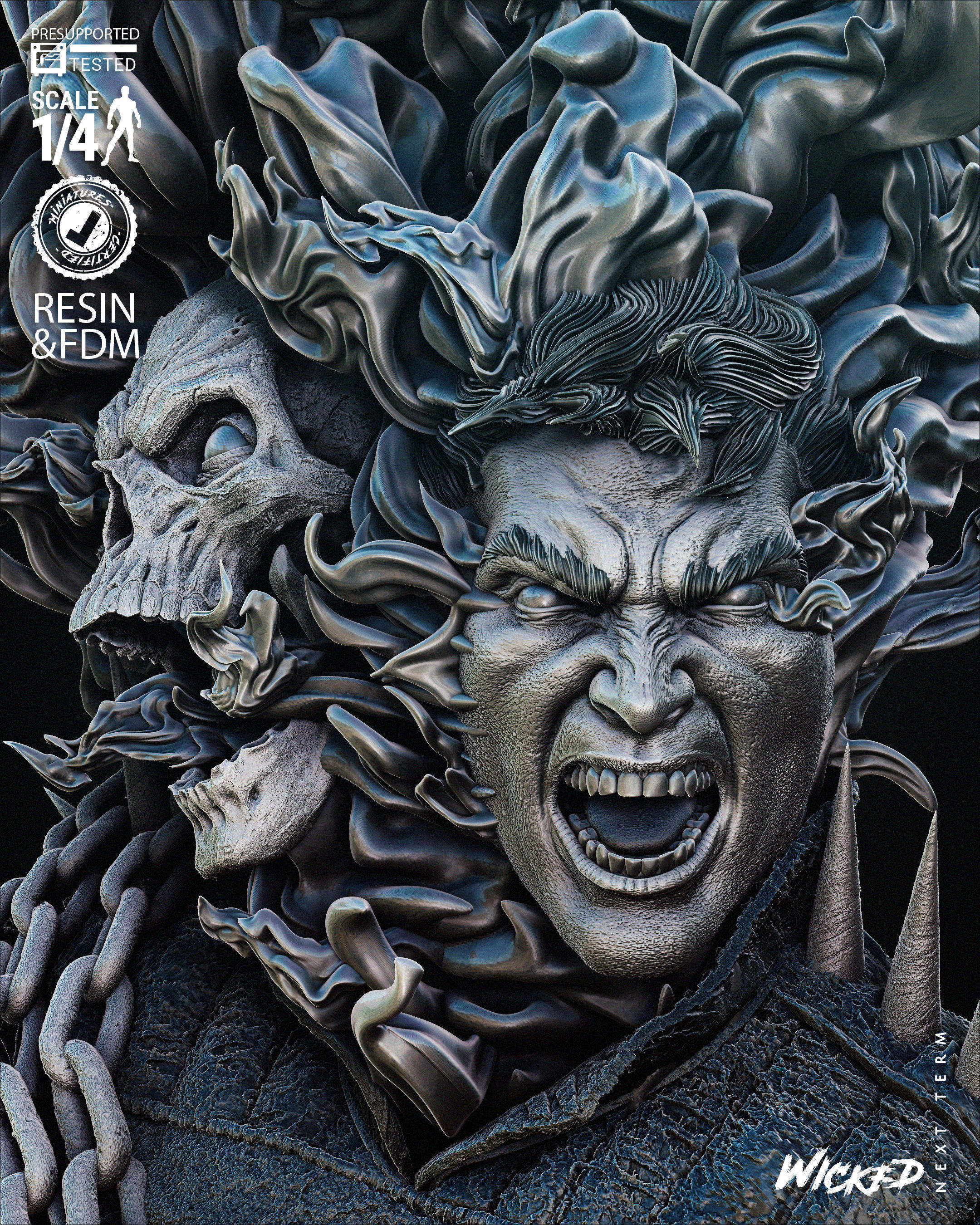 Wicked Marvel Ghost Rider Bust Portrait Tested for 3D printing 3D print model_1