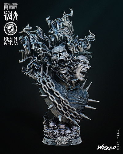Wicked Marvel Ghost Rider Bust Portrait Tested for 3D printing 3D print model