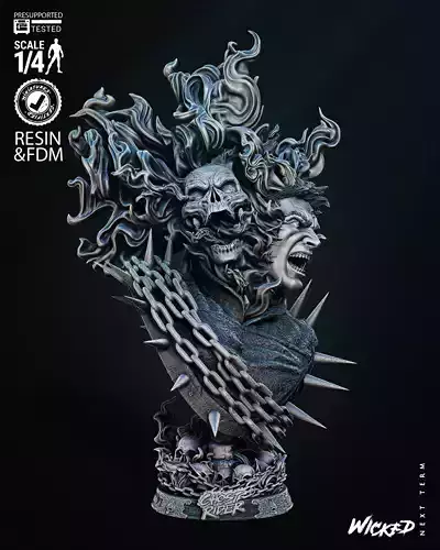 Wicked Marvel Ghost Rider Bust Portrait Tested for 3D printing