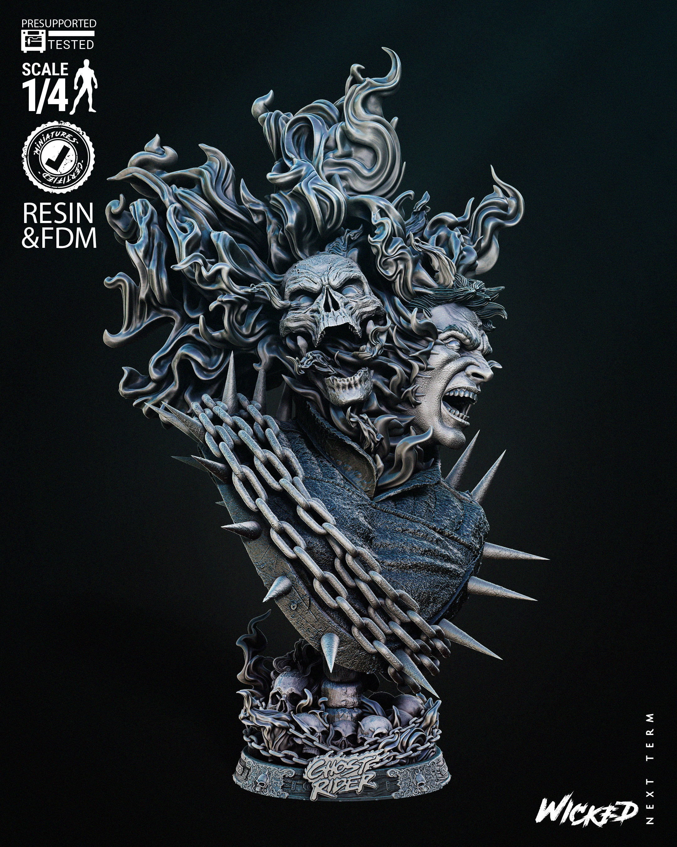 Wicked Marvel Ghost Rider Bust Portrait Tested for 3D printing 3D print model_33