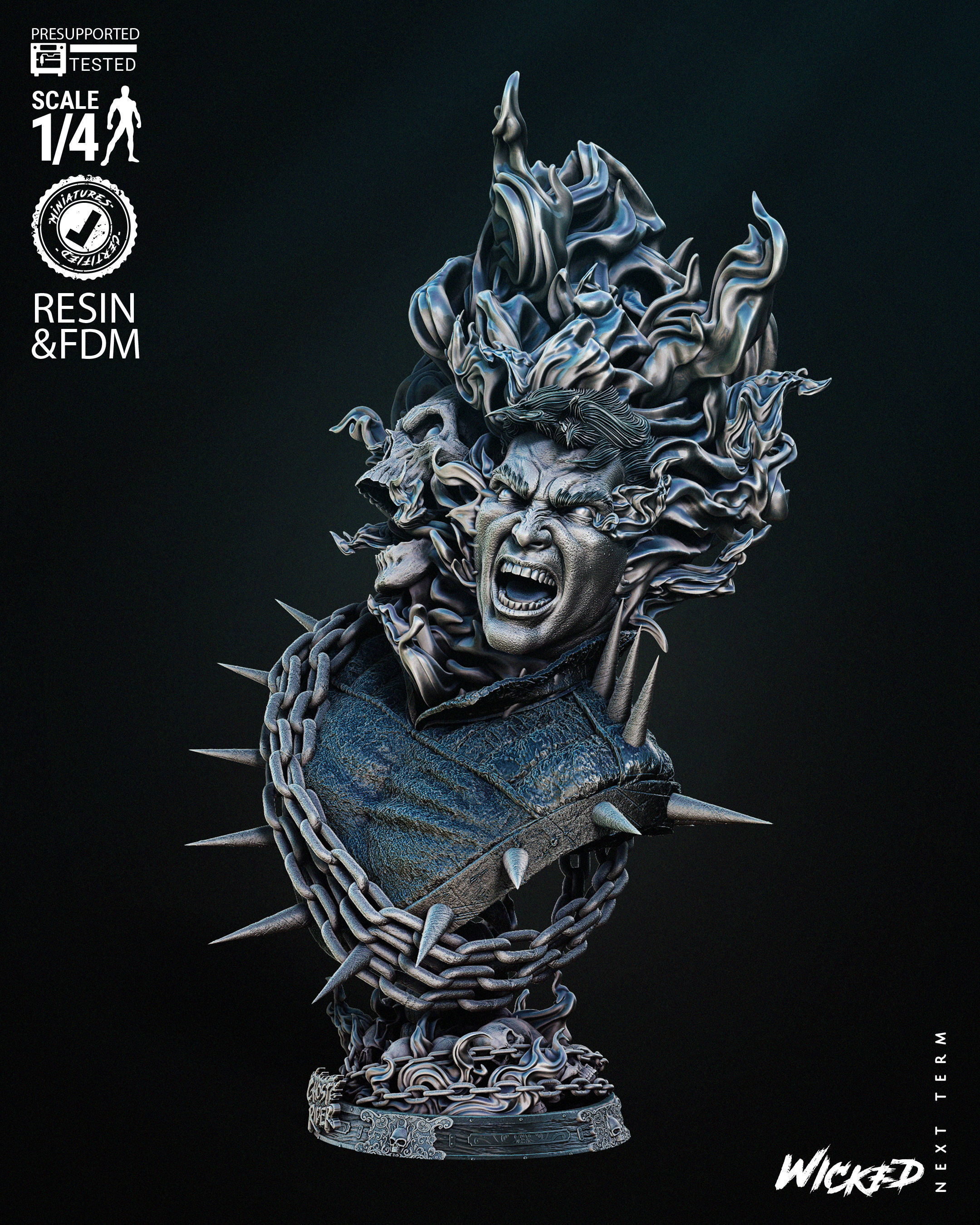 Wicked Marvel Ghost Rider Bust Portrait Tested for 3D printing 3D print model_12