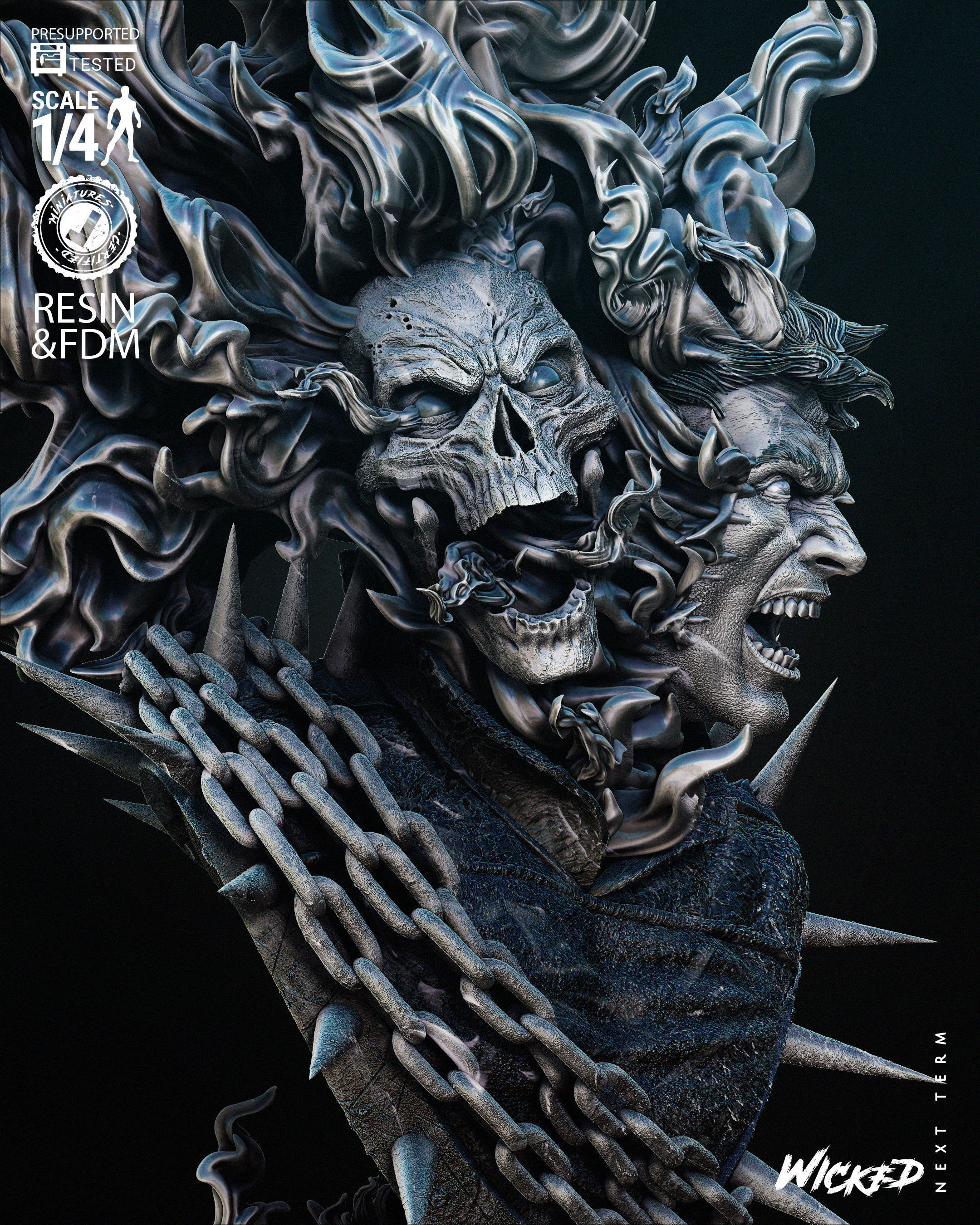 Wicked Marvel Ghost Rider Bust Portrait Tested for 3D printing 3D print model_4