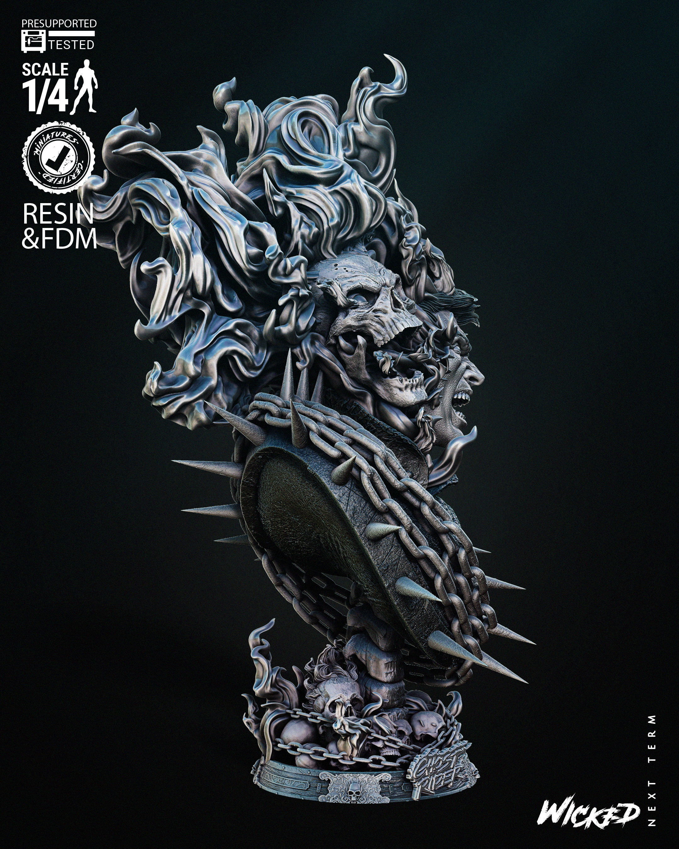 Wicked Marvel Ghost Rider Bust Portrait Tested for 3D printing 3D print model_22