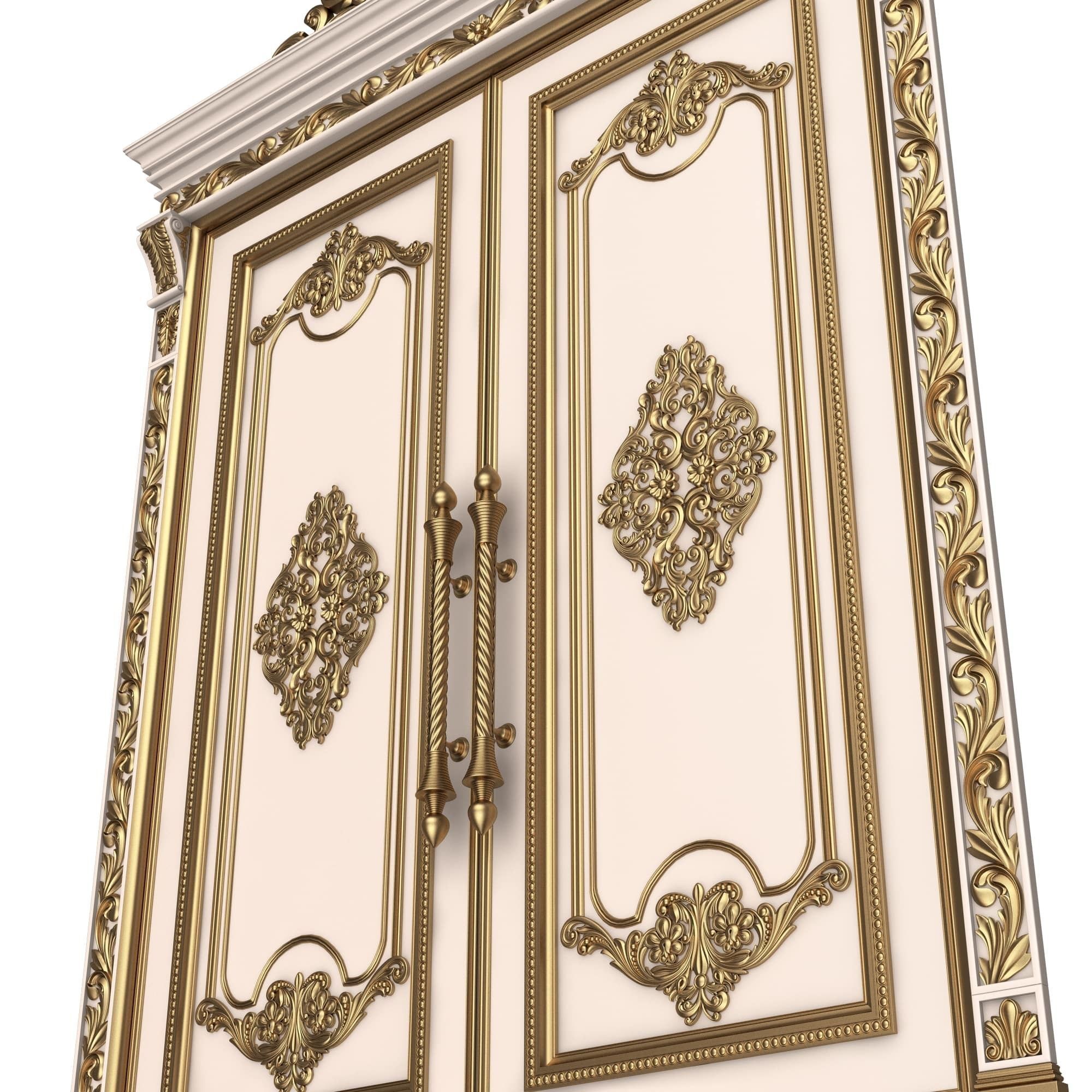 Carved Door Classic 01401 White Low-poly 3D model_4