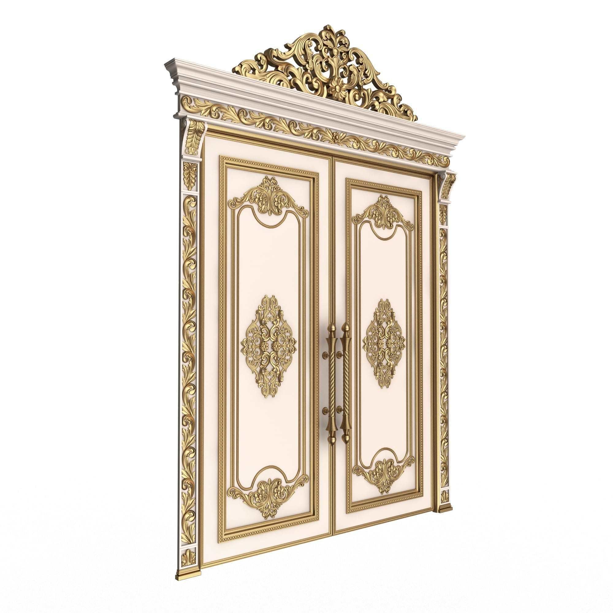 Carved Door Classic 01401 White Low-poly 3D model_3