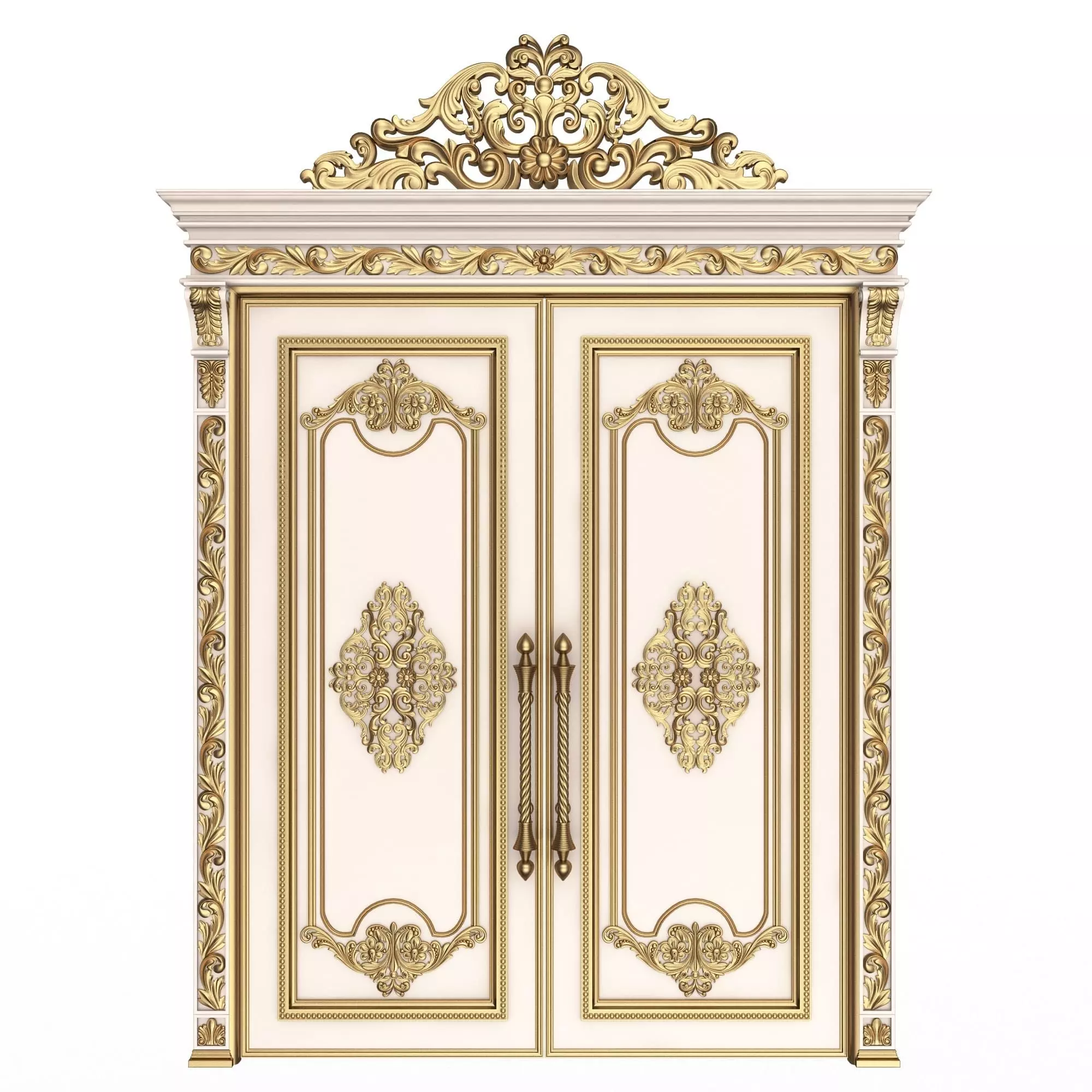 Carved Door Classic 01401 White Low-poly 3D model_0