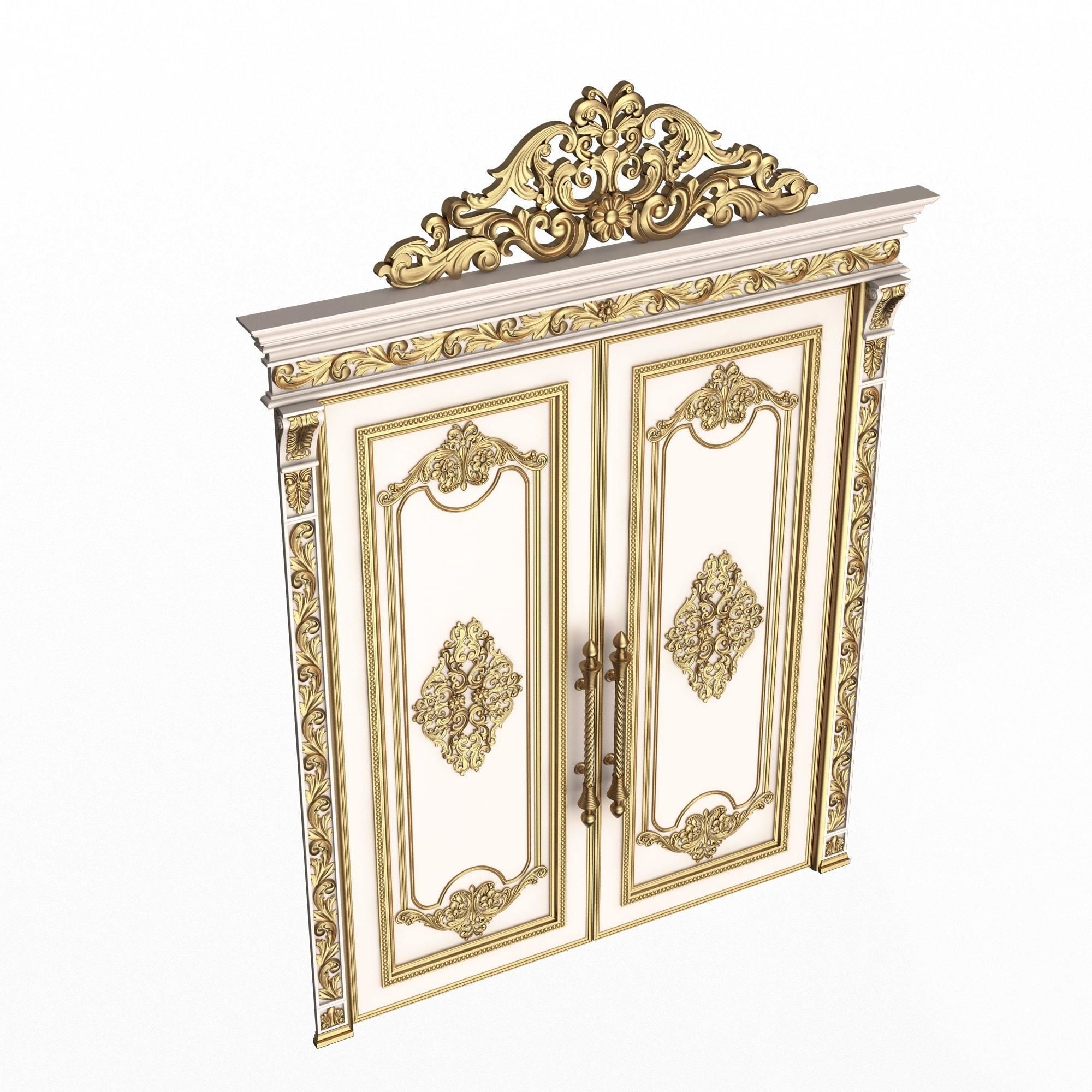 Carved Door Classic 01401 White Low-poly 3D model_1