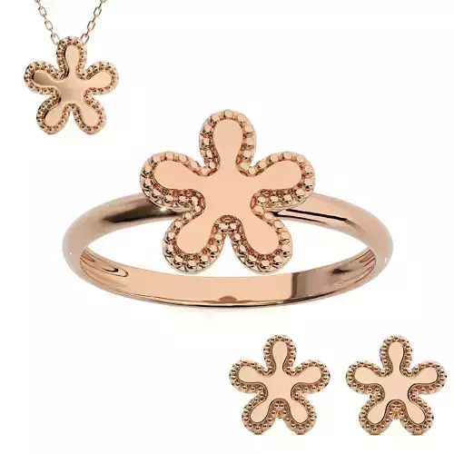 Blooming Flower Light wt Plain Gold Earrings Studs 3dm stl ply