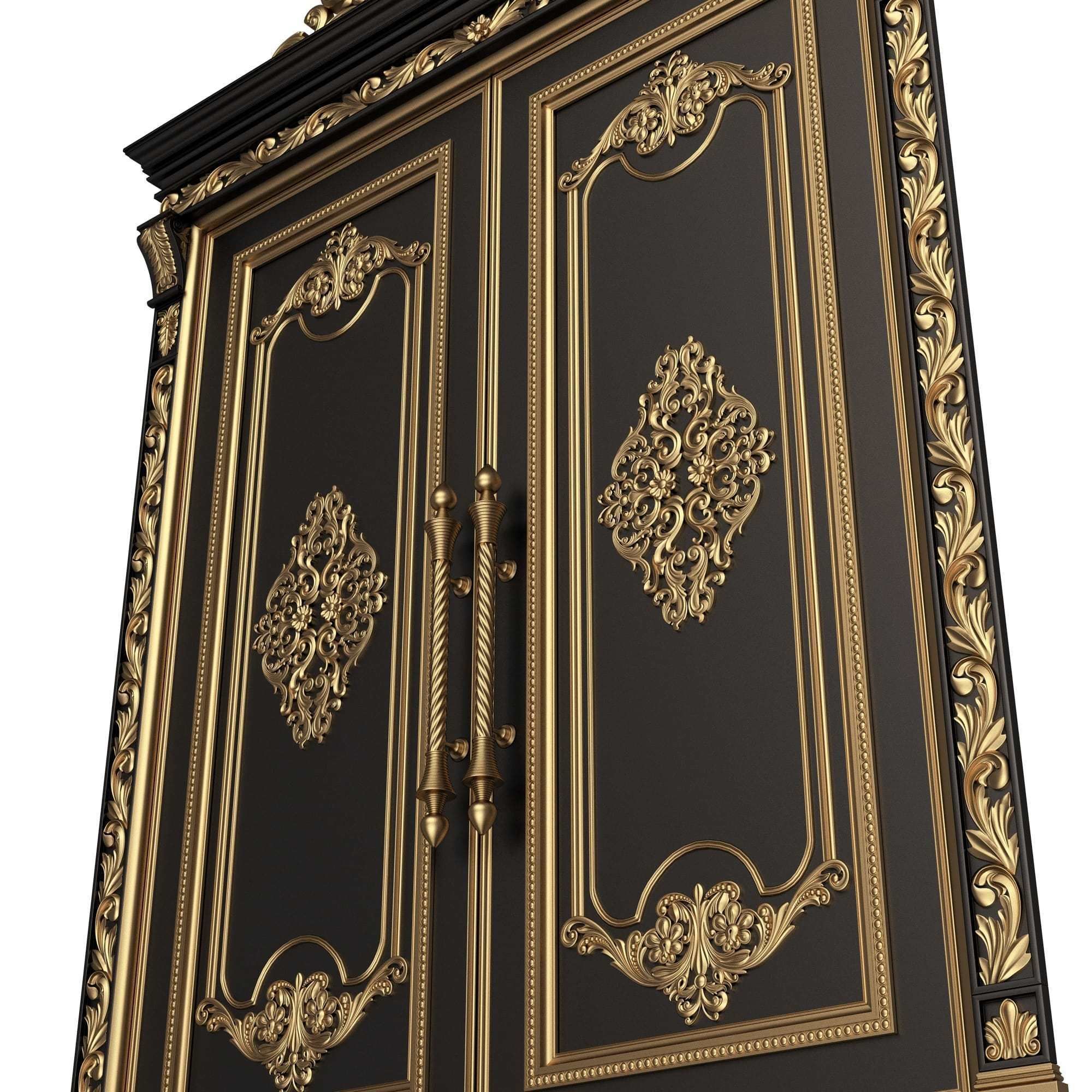 Carved Door Classic 01401 Black Low-poly 3D model_4