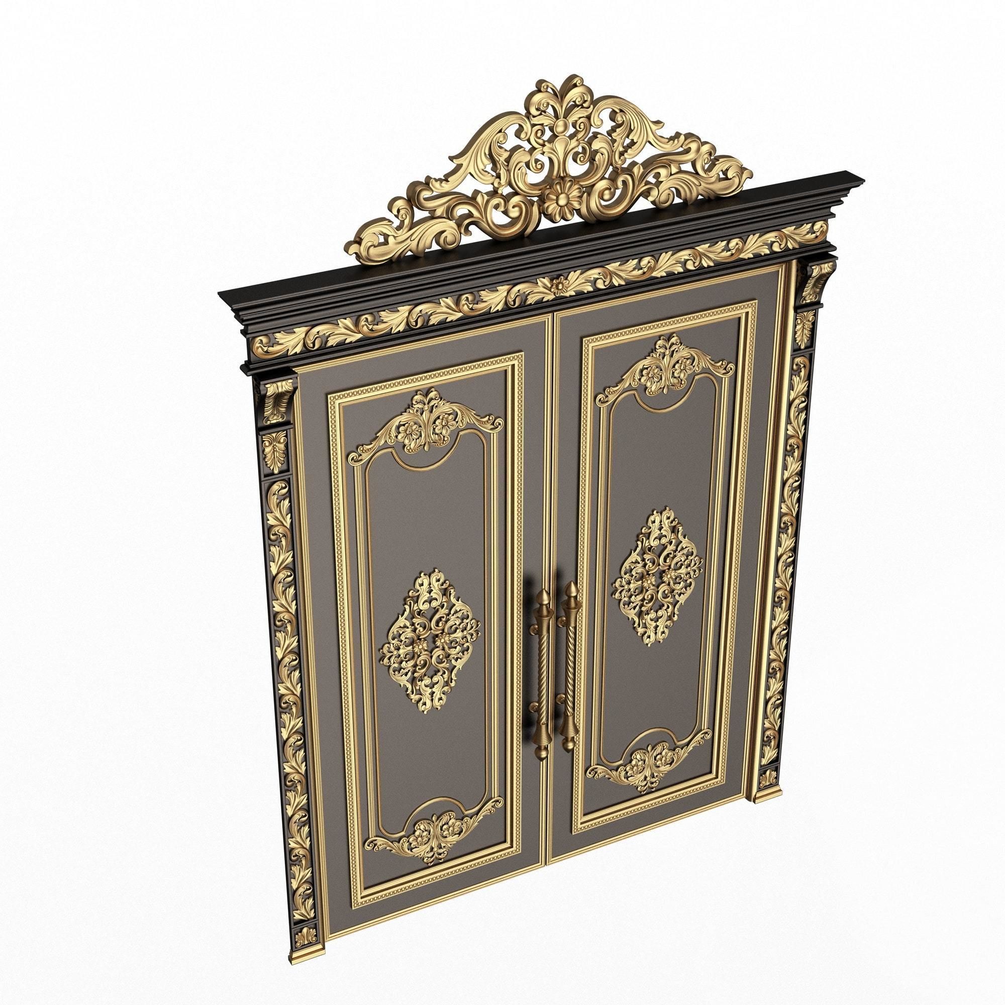 Carved Door Classic 01401 Black Low-poly 3D model_1