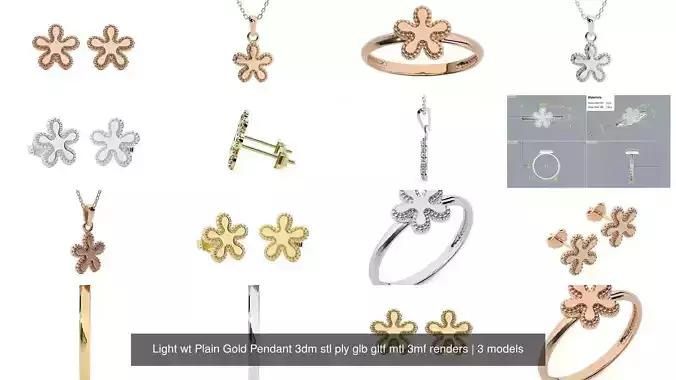 Light wt Plain Gold Pendant 3dm stl ply glb gltf mtl 3mf renders