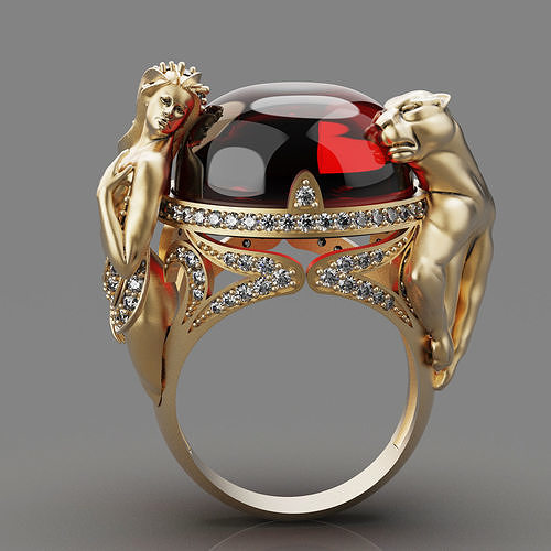 Girl leopard ring silver gold printable jewelry 3D model 3D print model